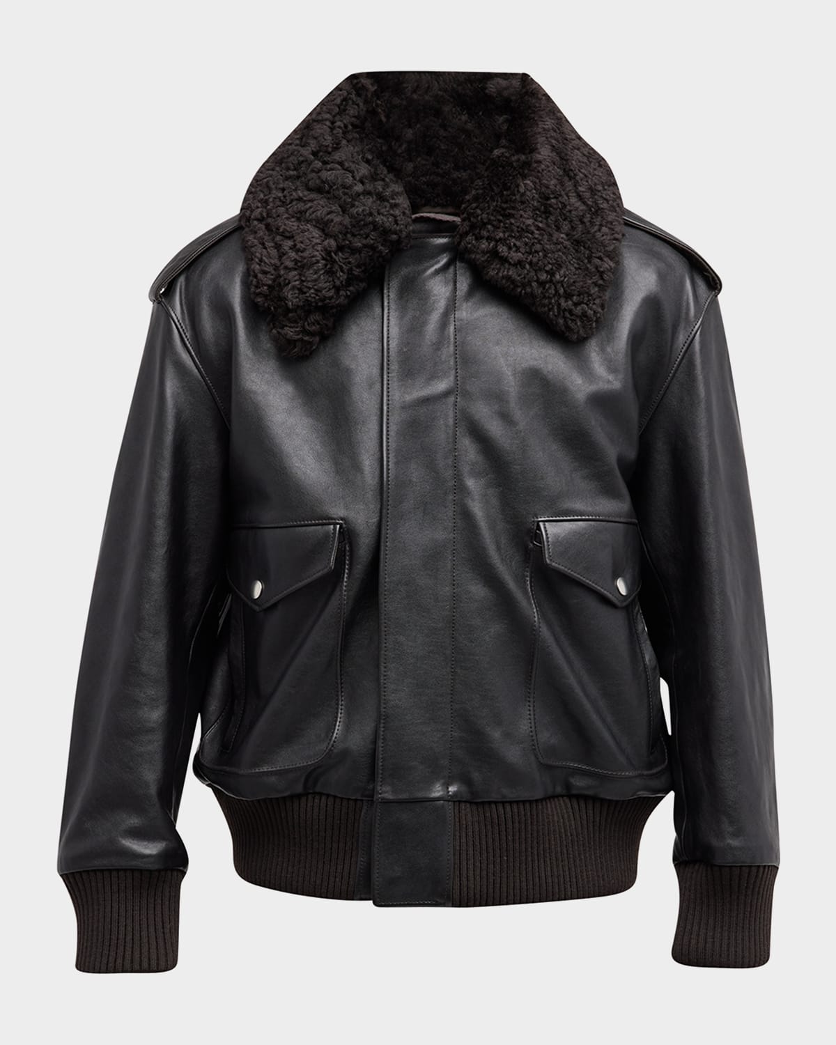 Burberry Men's Leather Shearling-collar Aviator Jacket In Otter