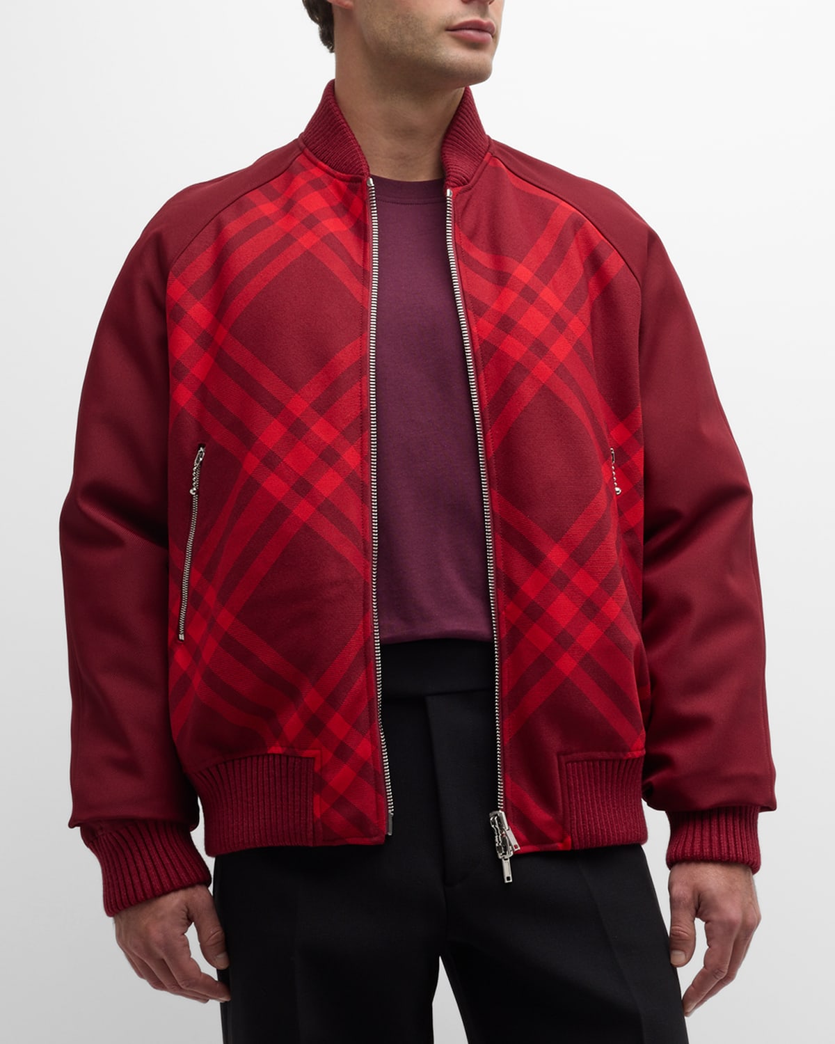 Shop Burberry Men's Reversible Check Bomber Jacket In Ripple Ip Check