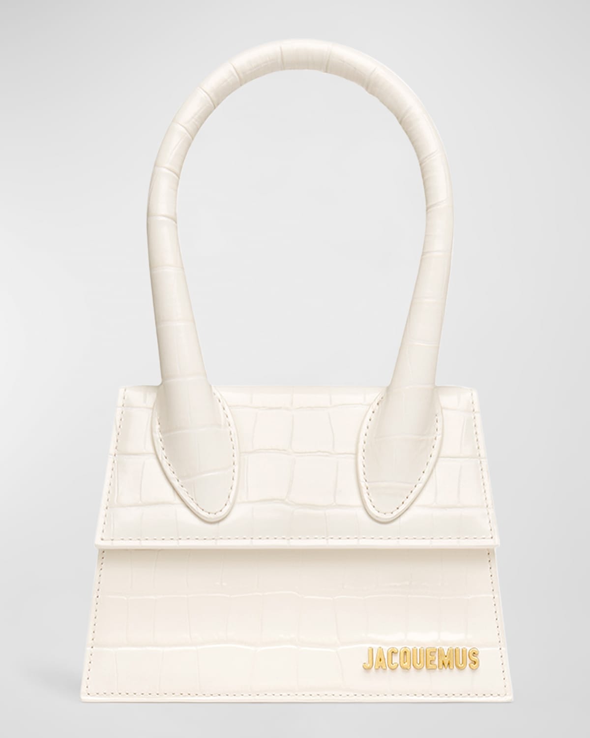 Jacquemus Le Chiquito Moyen Crocembossed Tophandle Bag In Ivory