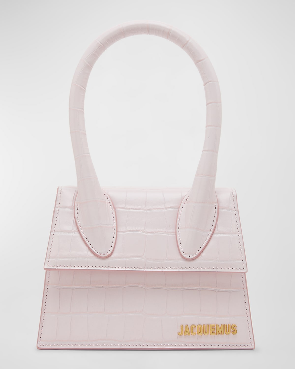 Jacquemus Le Chiquito Moyen Crocembossed Tophandle Bag In Pale Pink