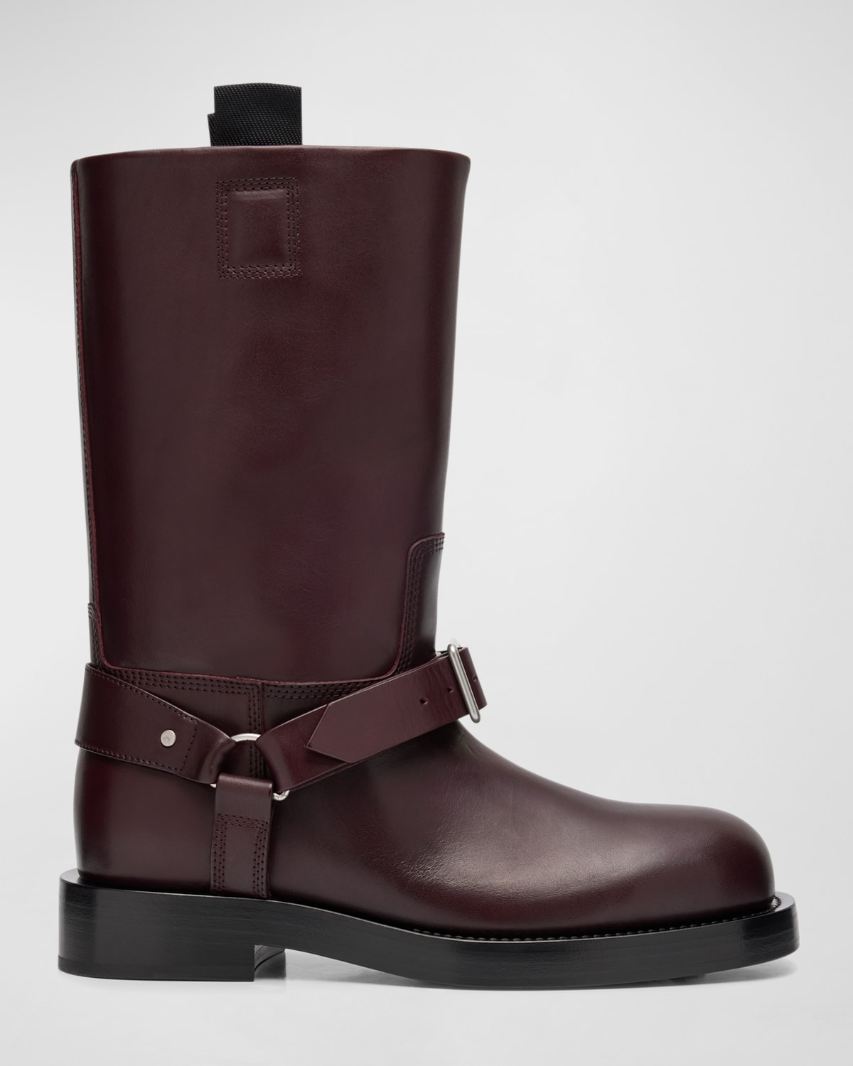 Shop Burberry Men's Leather Saddle Low Boots In Aubergine