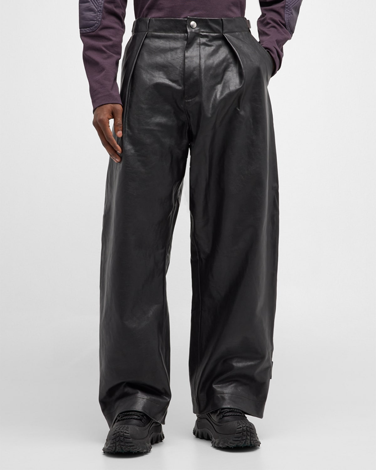 Shop Burberry Men's Pleated Leather Pants In Otter