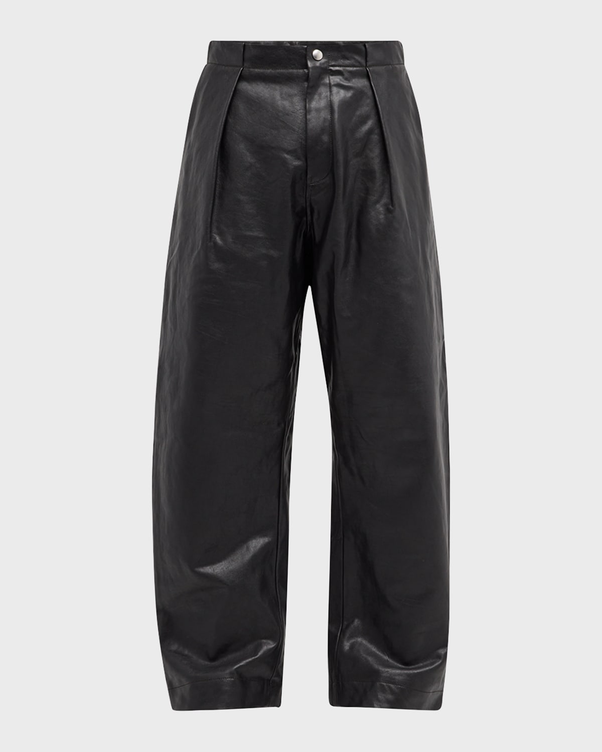 Shop Burberry Men's Pleated Leather Pants In Otter