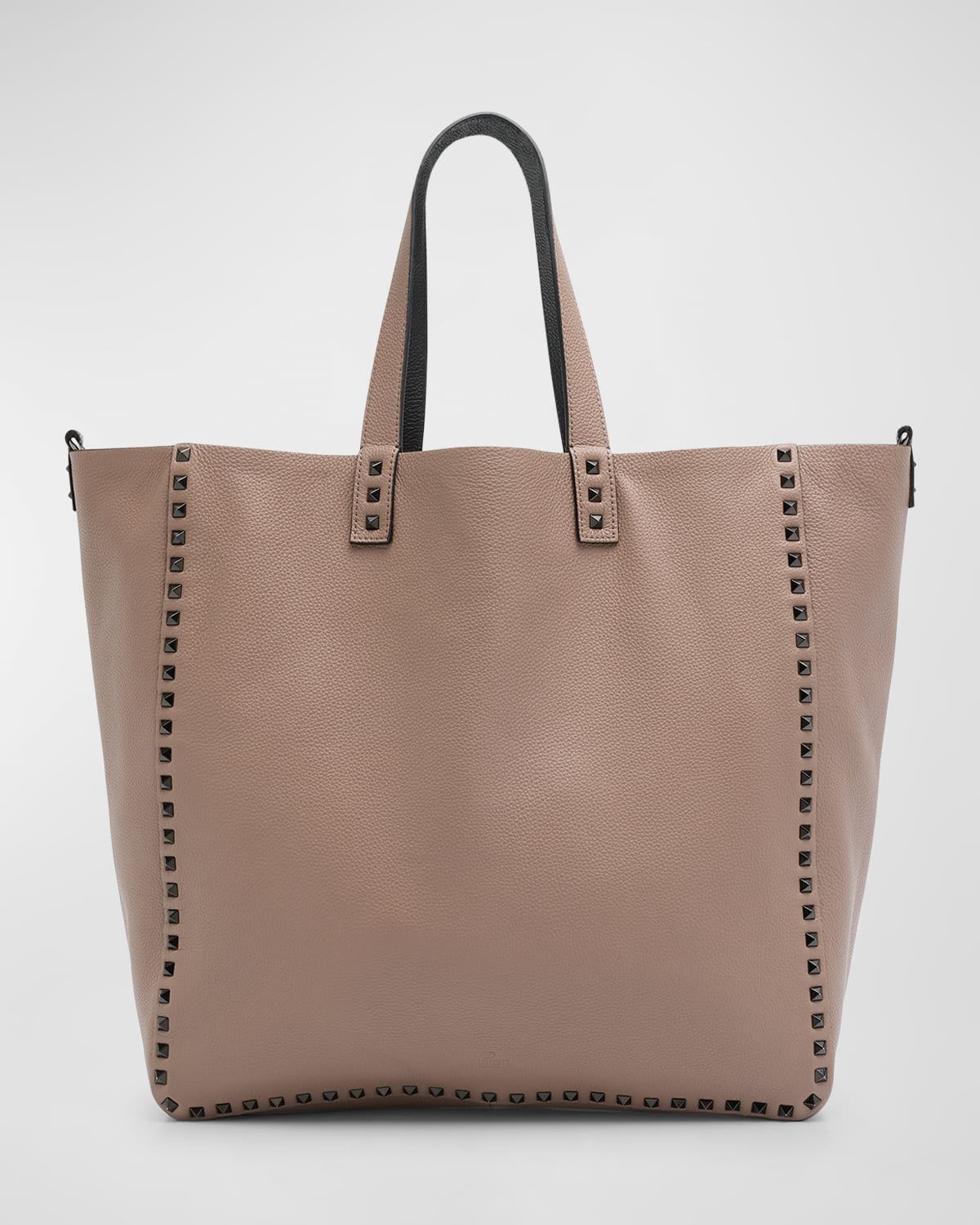 Shop Valentino Men's Double Rockstud Reversible Leather Tote Bag In Clay/nero