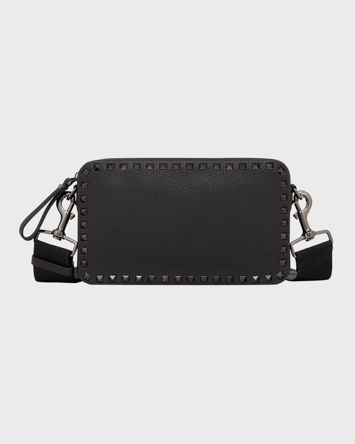 Shop Valentino Men's Rockstud Leather Crossbody Bag In Nero