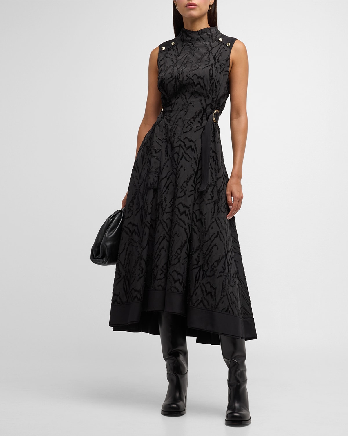 Shadow Vines Jacquard Sleeveless A-Line Midi Dress