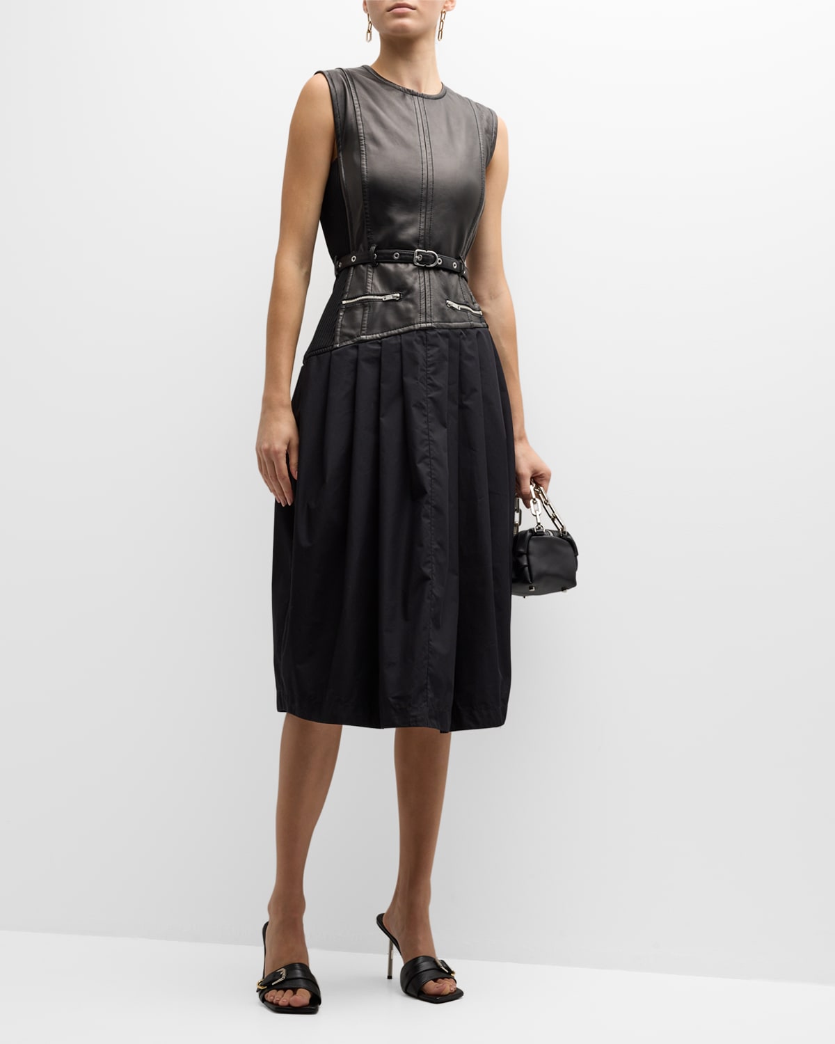 3.1 Phillip Lim Belted Mixed Media Dress In Black