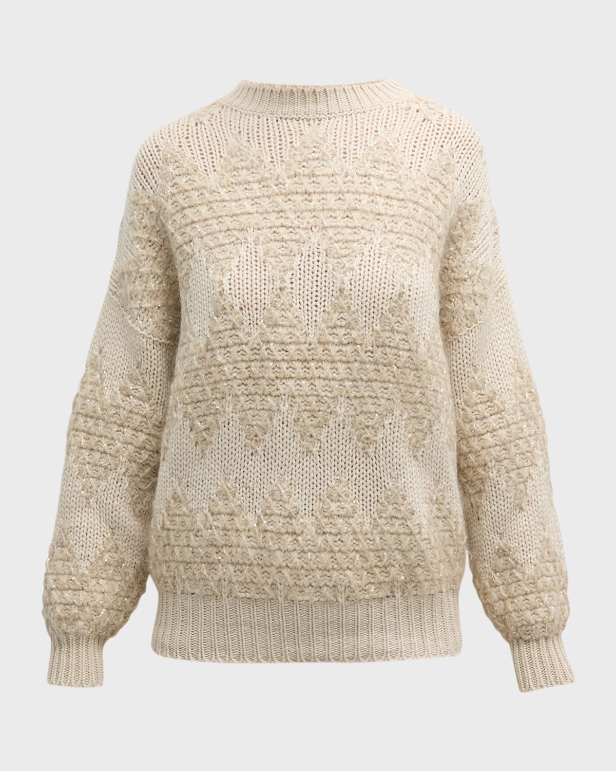 Shop Brunello Cucinelli Lace Effect Winter Jacquard Wool Cashmere Sweater In Ctd79 Beige