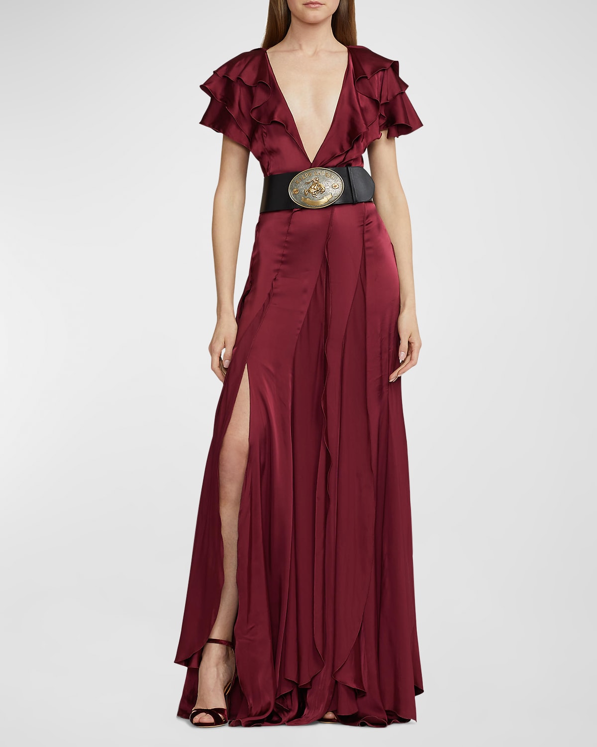 Ralph Lauren Josef Pleated Georgette Gown In Crimson