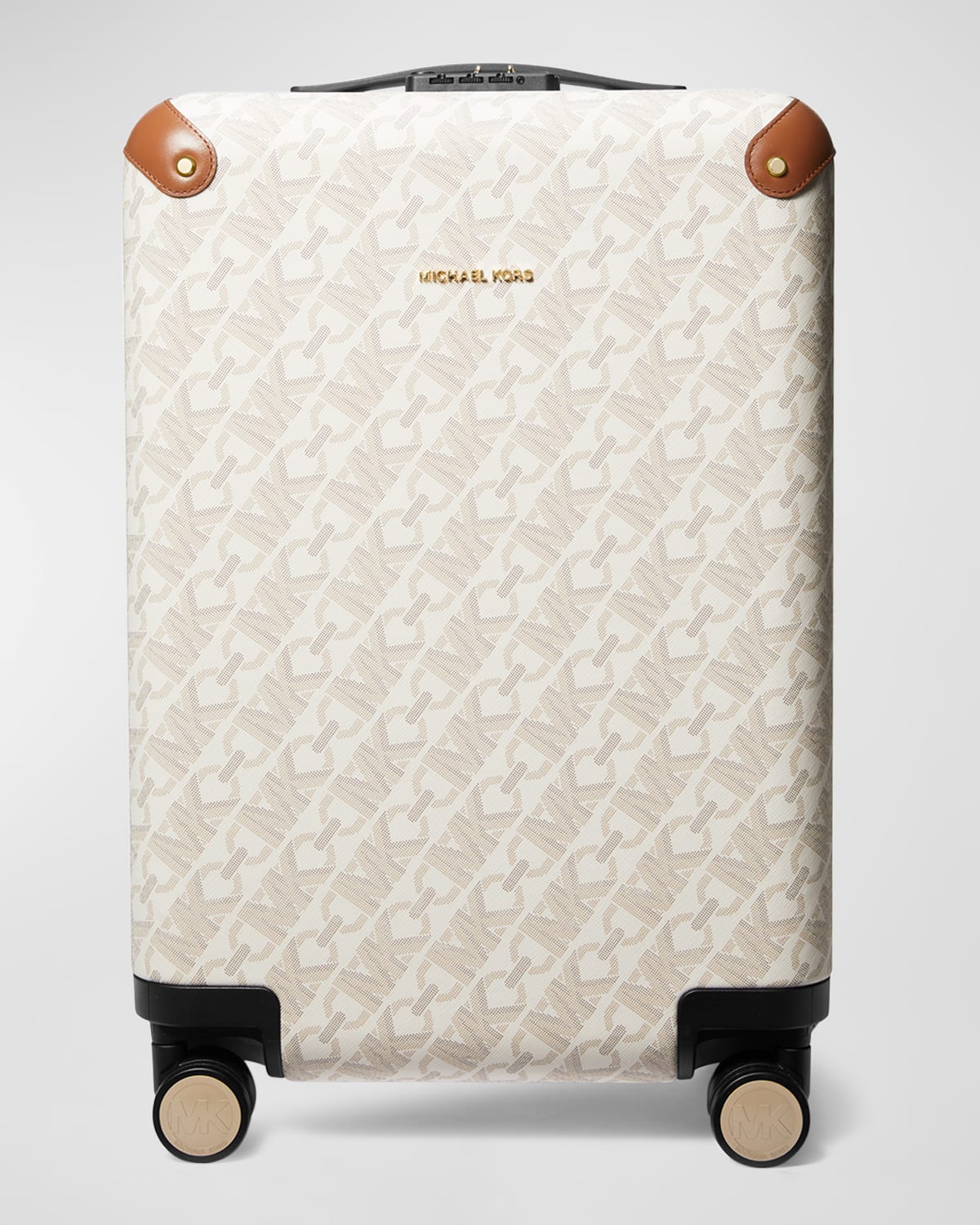 Shop Michael Michael Kors Small Monogram Hardcase Trolley In Vanilla/luggage