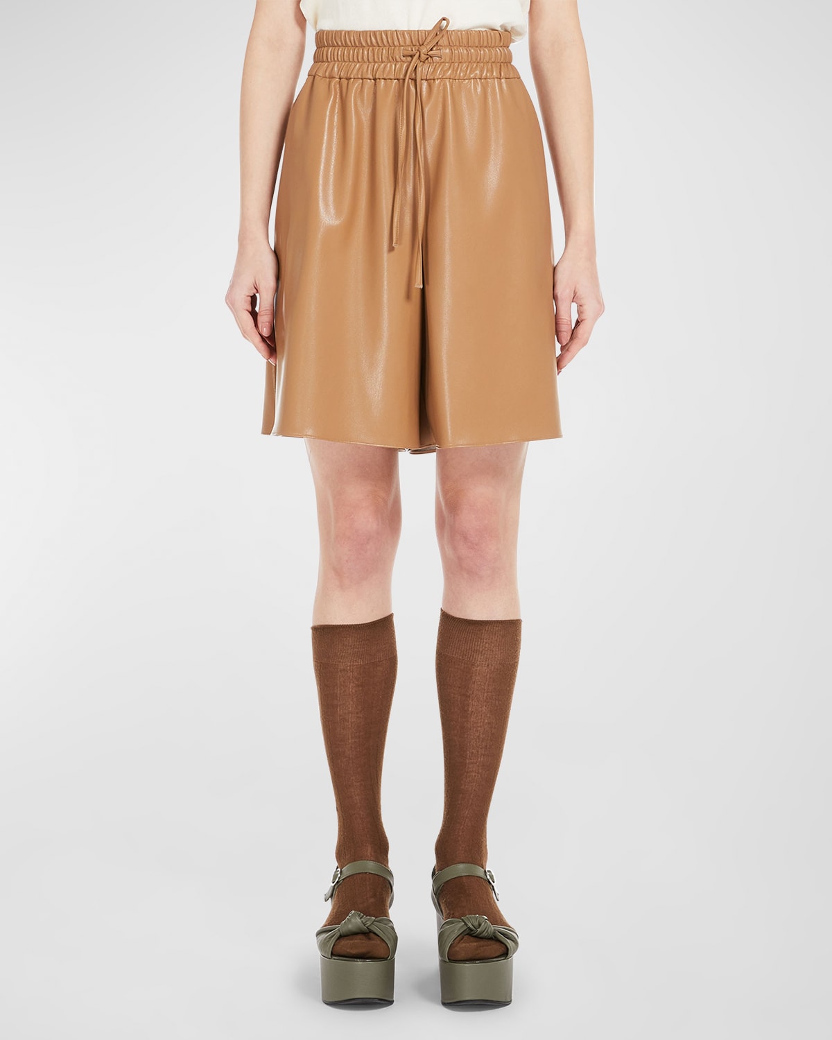 High-Rise Nappa Leather Shorts