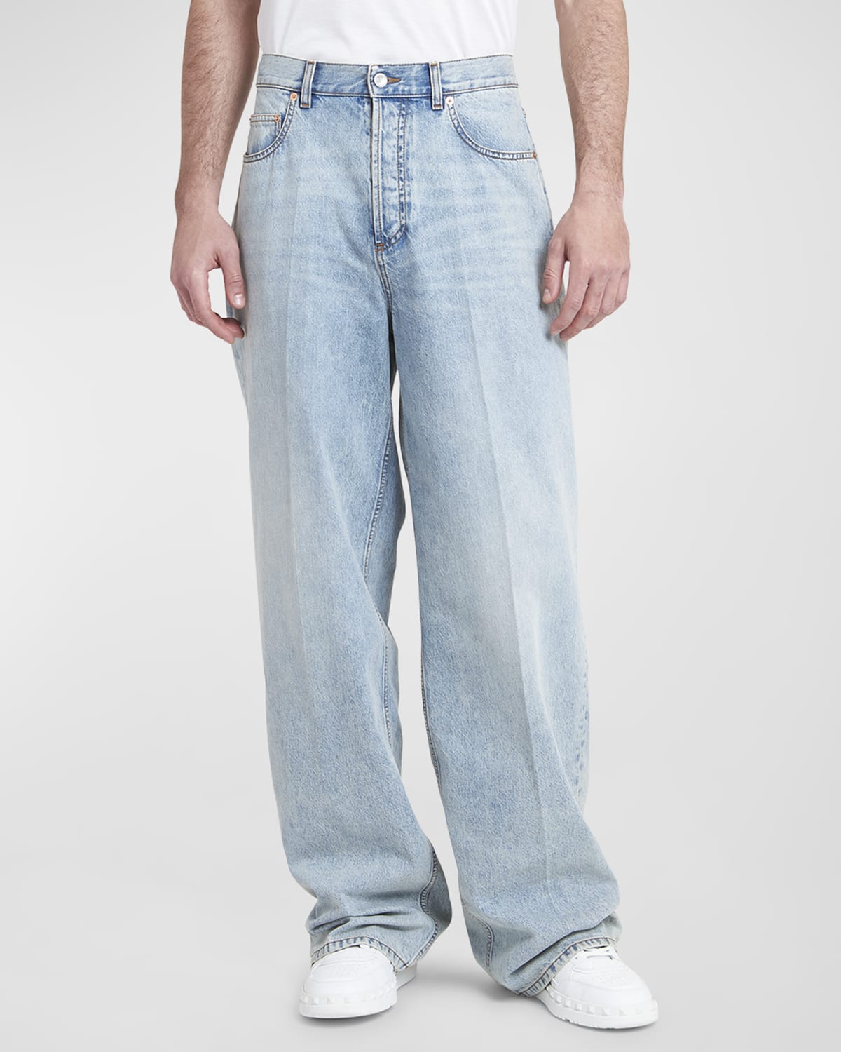 Men's Wide-Leg Jeans with V Logo