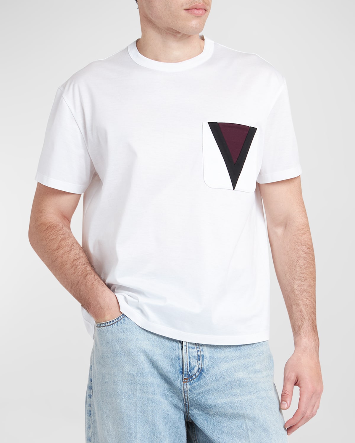 Shop Valentino Men's Retro V Logo Pocket T-shirt In White