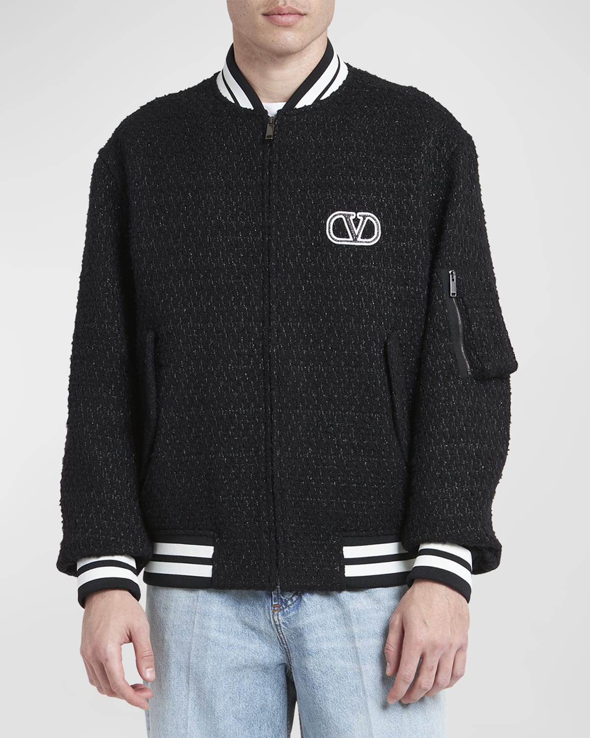 Valentino Long-sleeved Casual Jacket With Standing Collar In Black