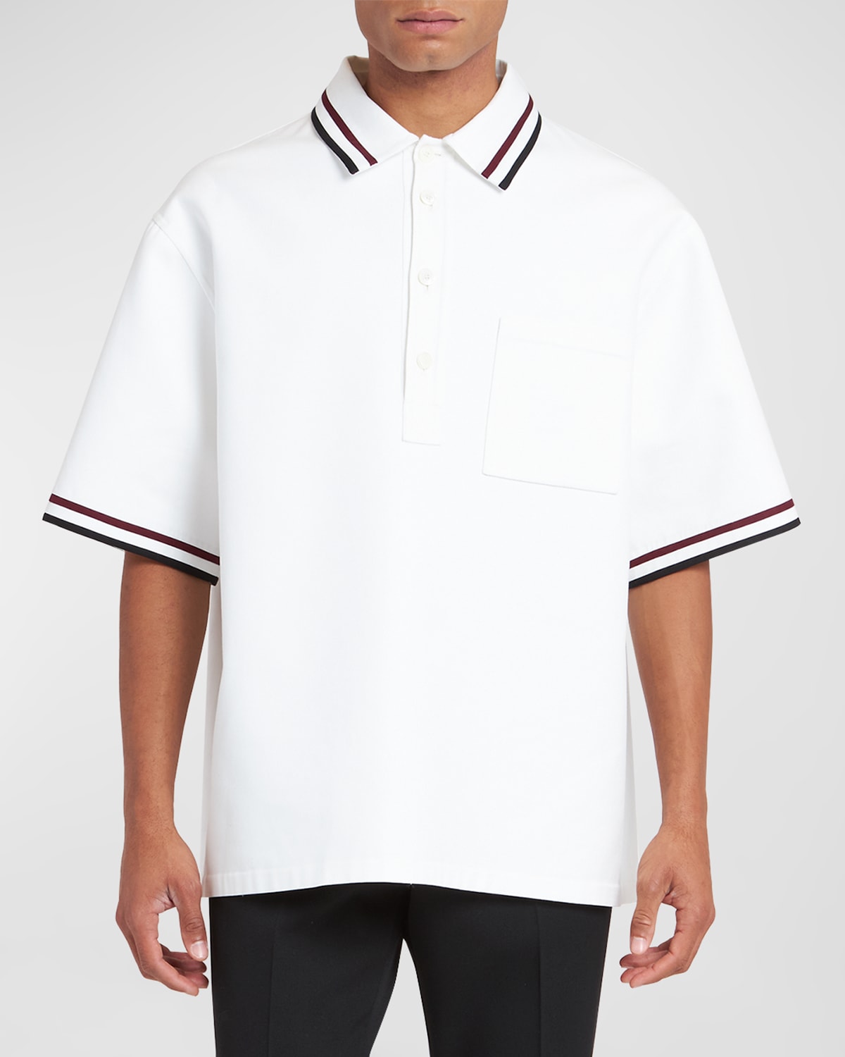 Shop Valentino Men's Oversized Polo Shirt With Tipping In White/black