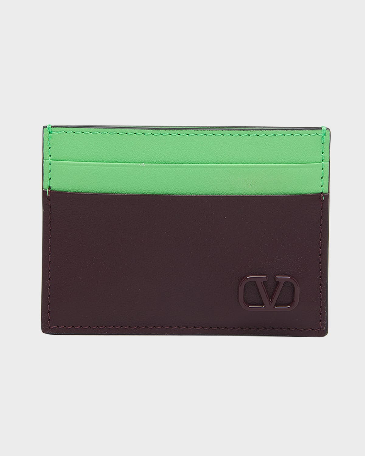 Valentino Garavani Men's Mini Vlogo Bicolor Leather Card Holder In Rubin/ice Mint
