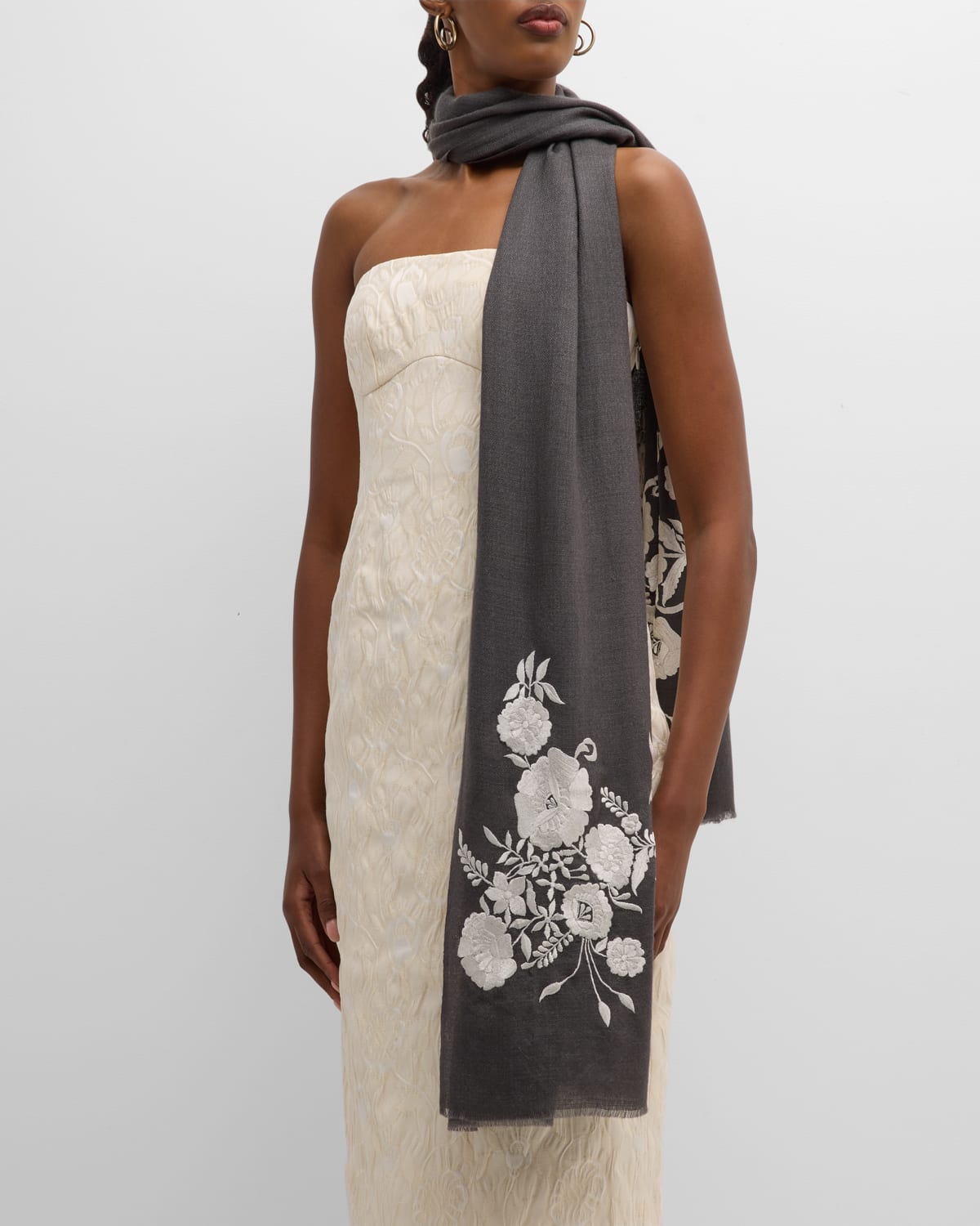 Exoticism Embroidered Cashmere Scarf