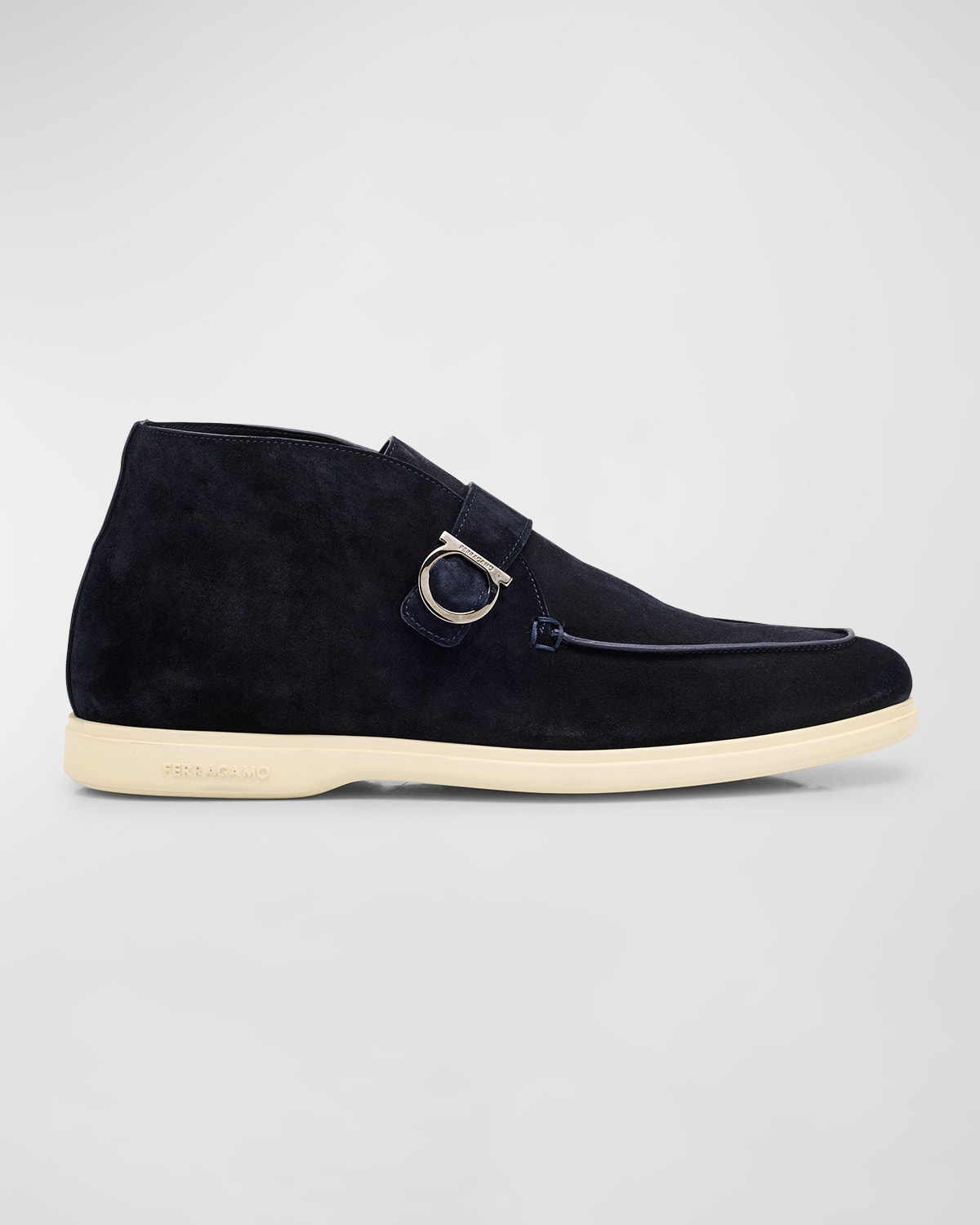 Ferragamo Men's Drof Desert Suede Chukka Boots With Gancini Buckle In Midnight