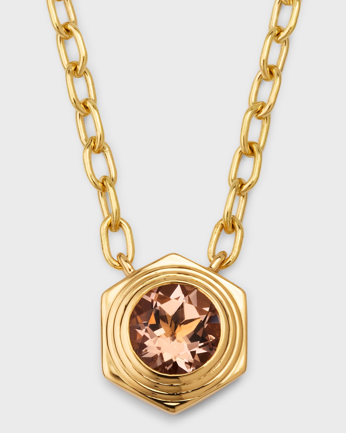 Hexed Single Morganite Pendant Necklace