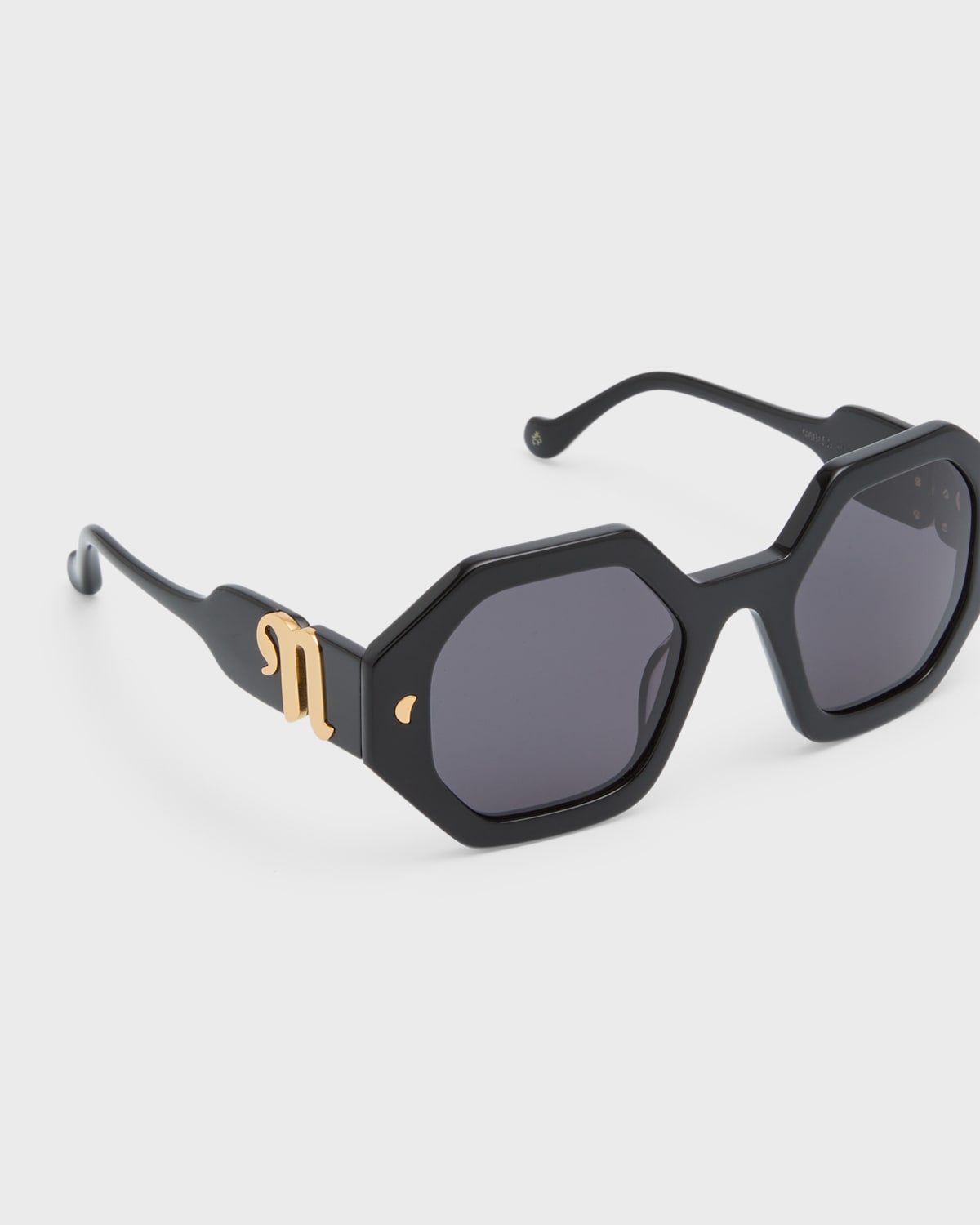 Nanushka Carlen Geometric Round Acetate Sunglasses In Black