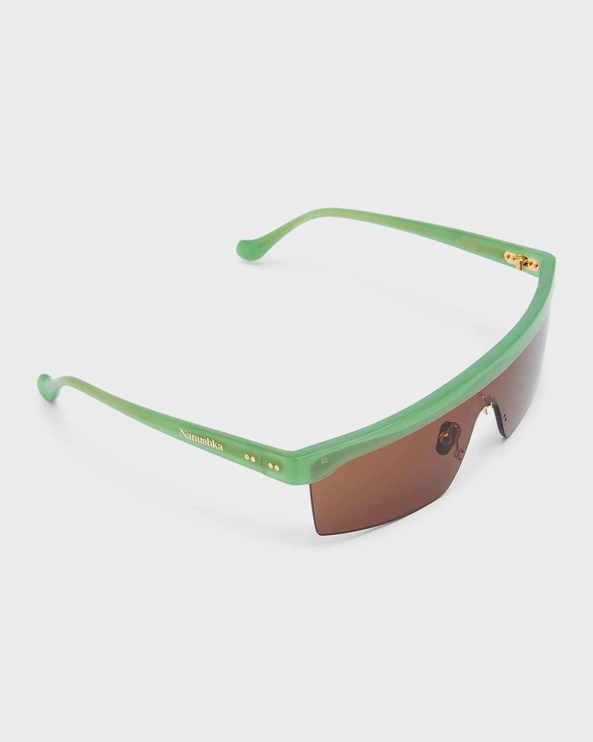 Shop Nanushka Callias Flat-top Acetate Shield Sunglasses In Green