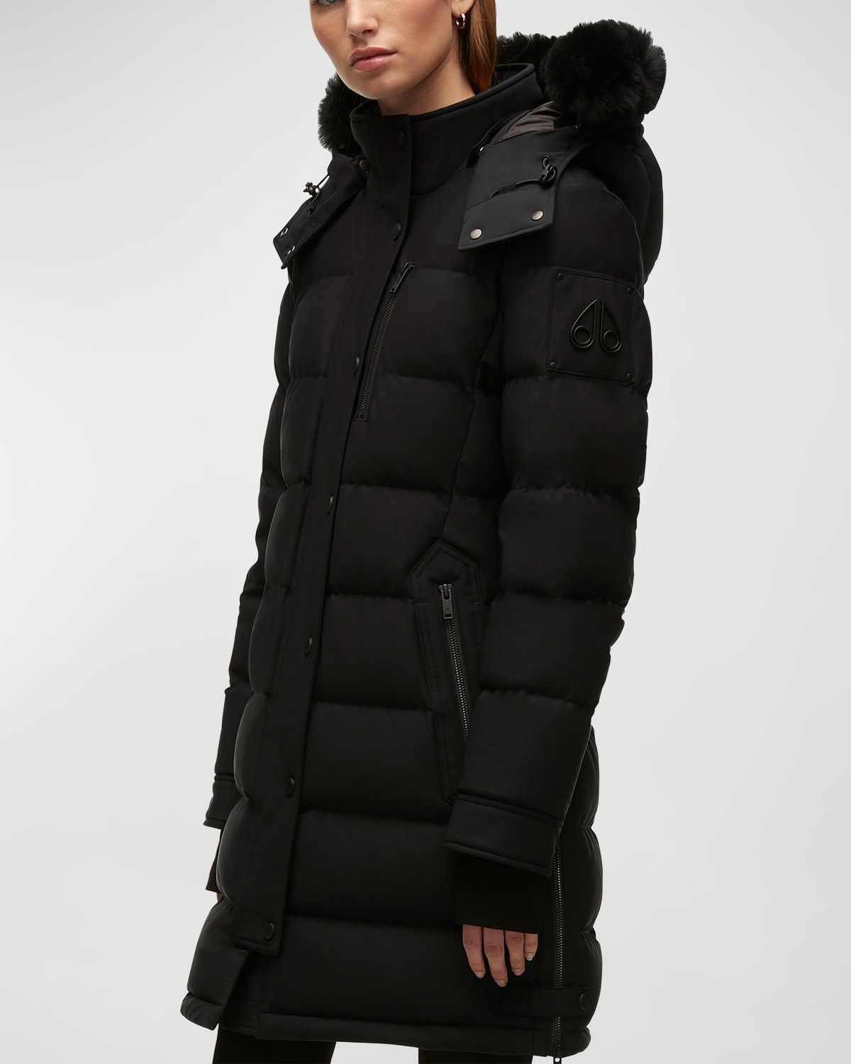 Moose Knuckles Watershed Hooded Down Parka In Blk Wblk Sh