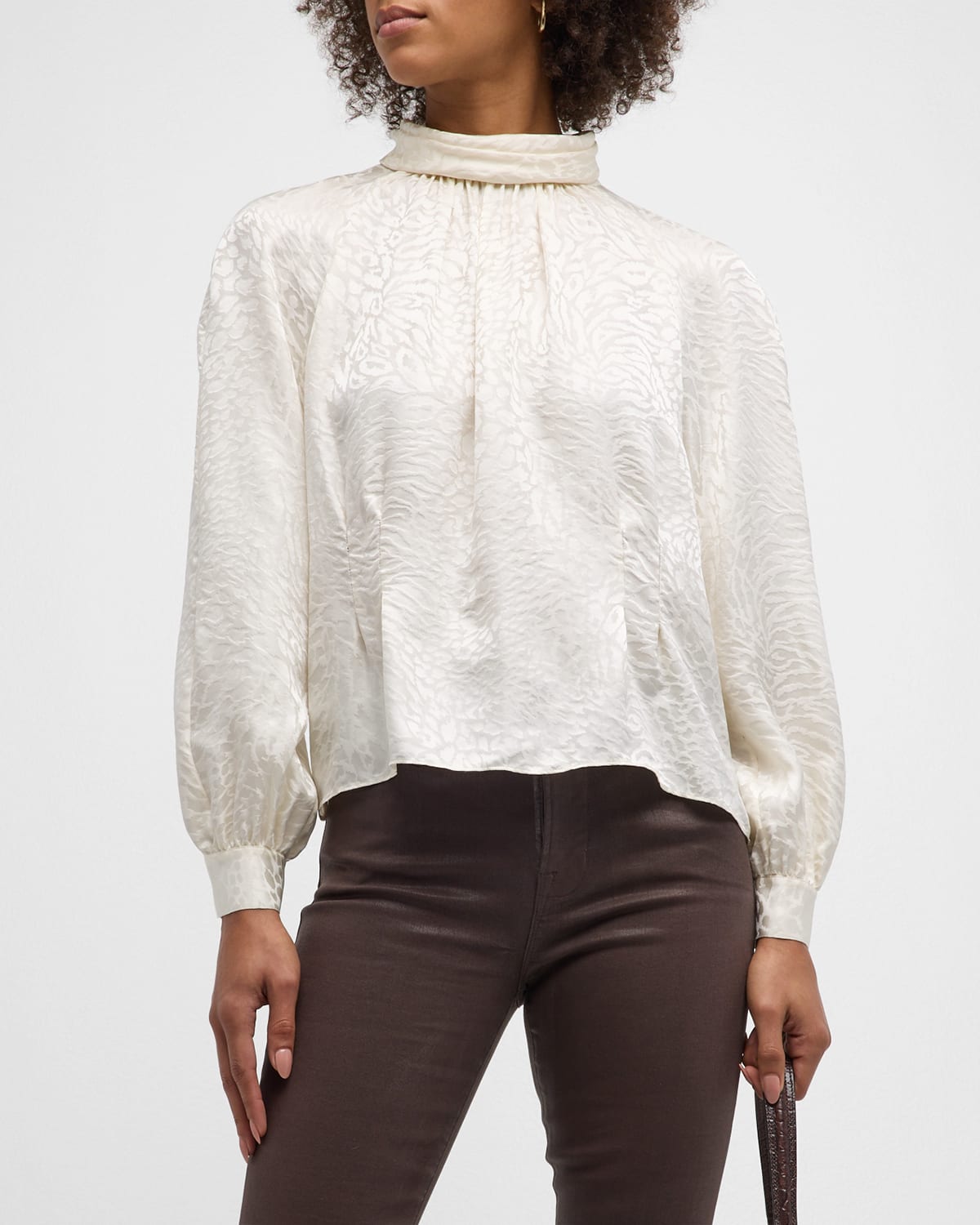 Shop Frame Mock-neck Long-sleeve Silk Blouse In Off White