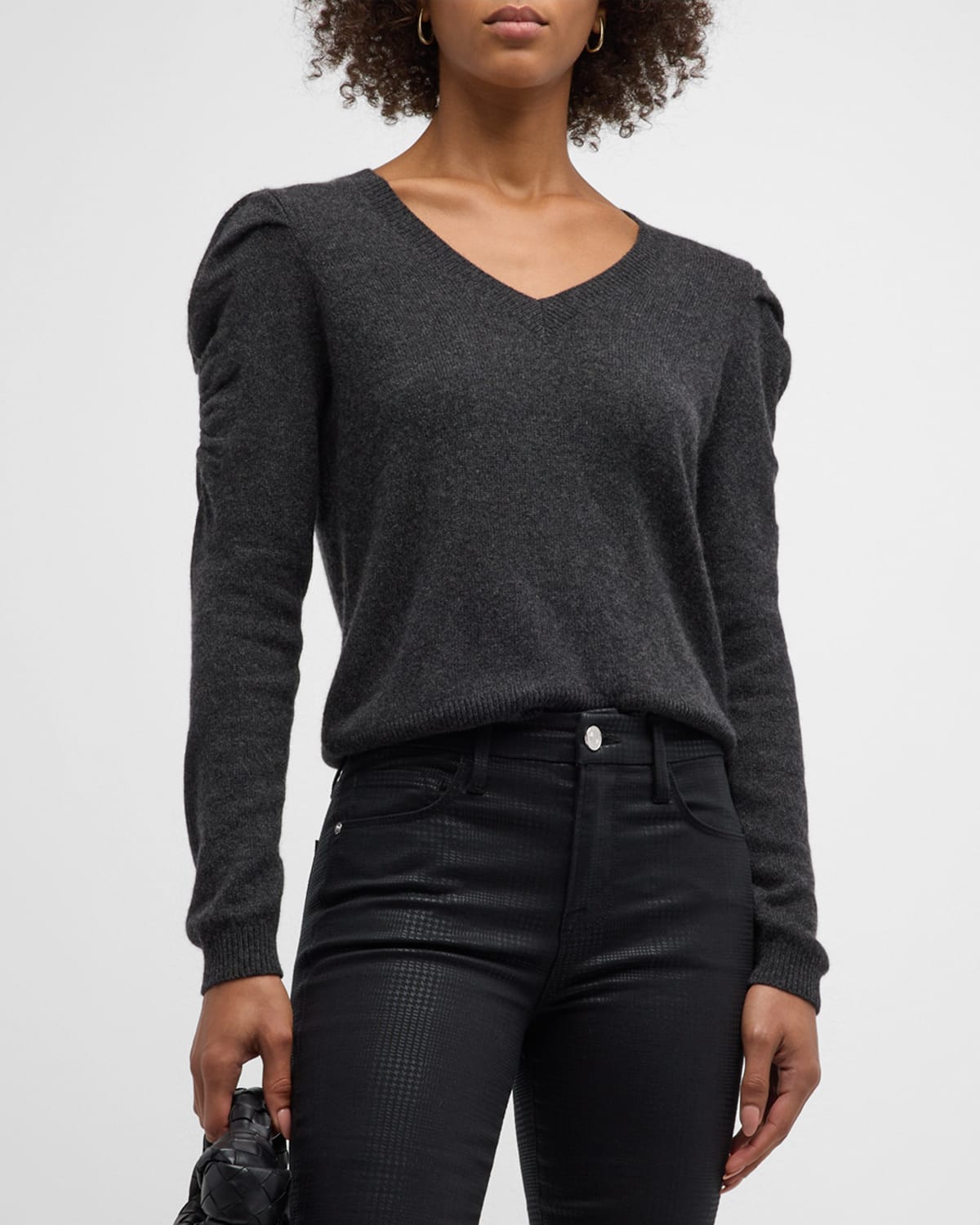 FRAME RUCHED LONG-SLEEVE CASHMERE-WOOL SWEATER