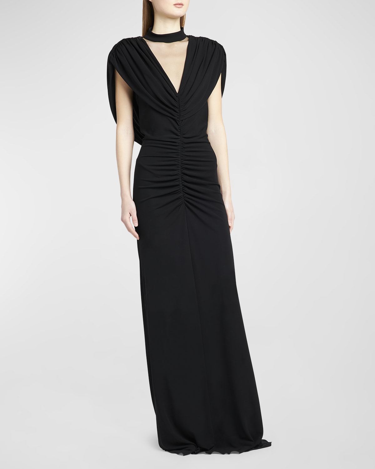Draped Open-Back Illusion Gown