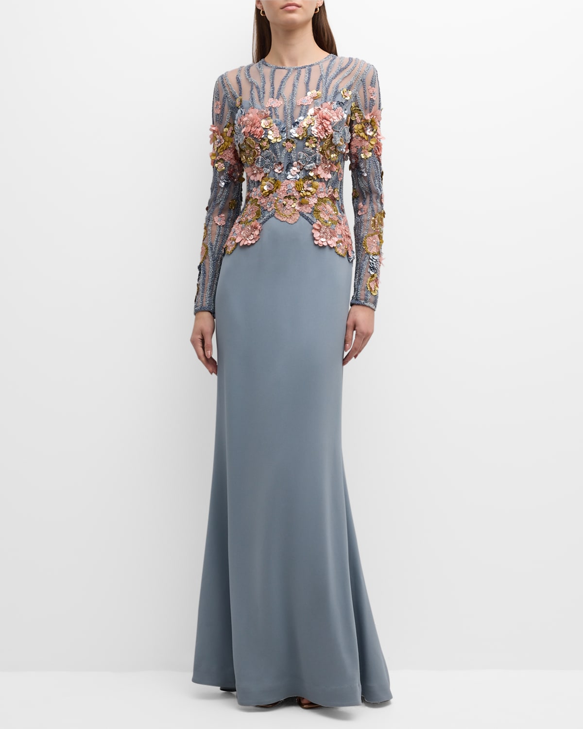 elie saab embroidered dress Sequin Embroidered Midi Dress, Black SILVER / 6 main image 1