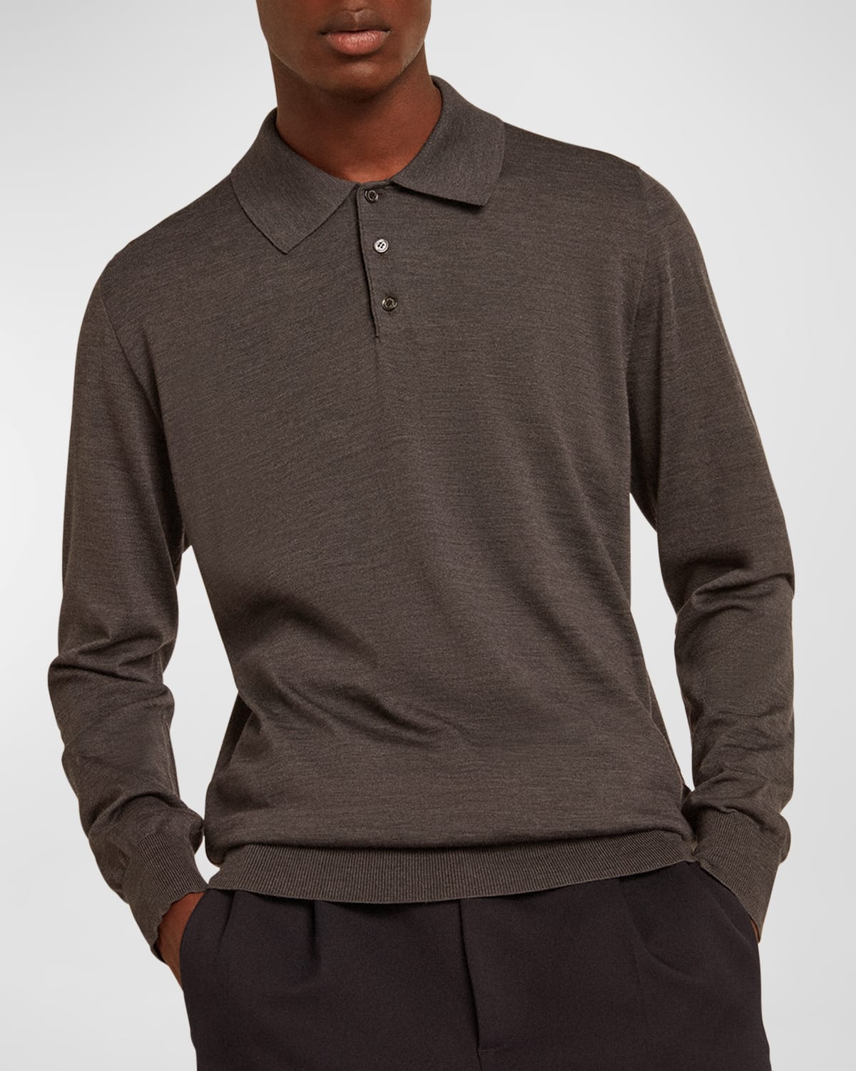 Shop Golden Goose Men's Wool Knit Polo Shirt In Anthracite