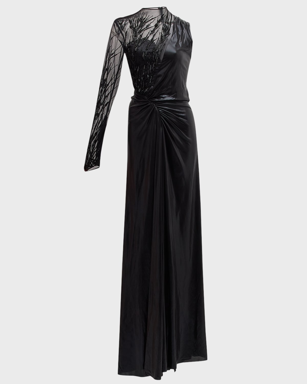 GAURAV GUPTA TEMPTRESS BEADED DRAPED-SLIT ILLUSION GOWN