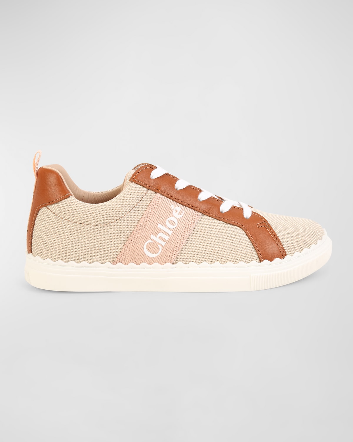 CHLOÉ GIRL'S CANVAS AND LEATHER LOGO SNEAKERS, TODDLER/KID