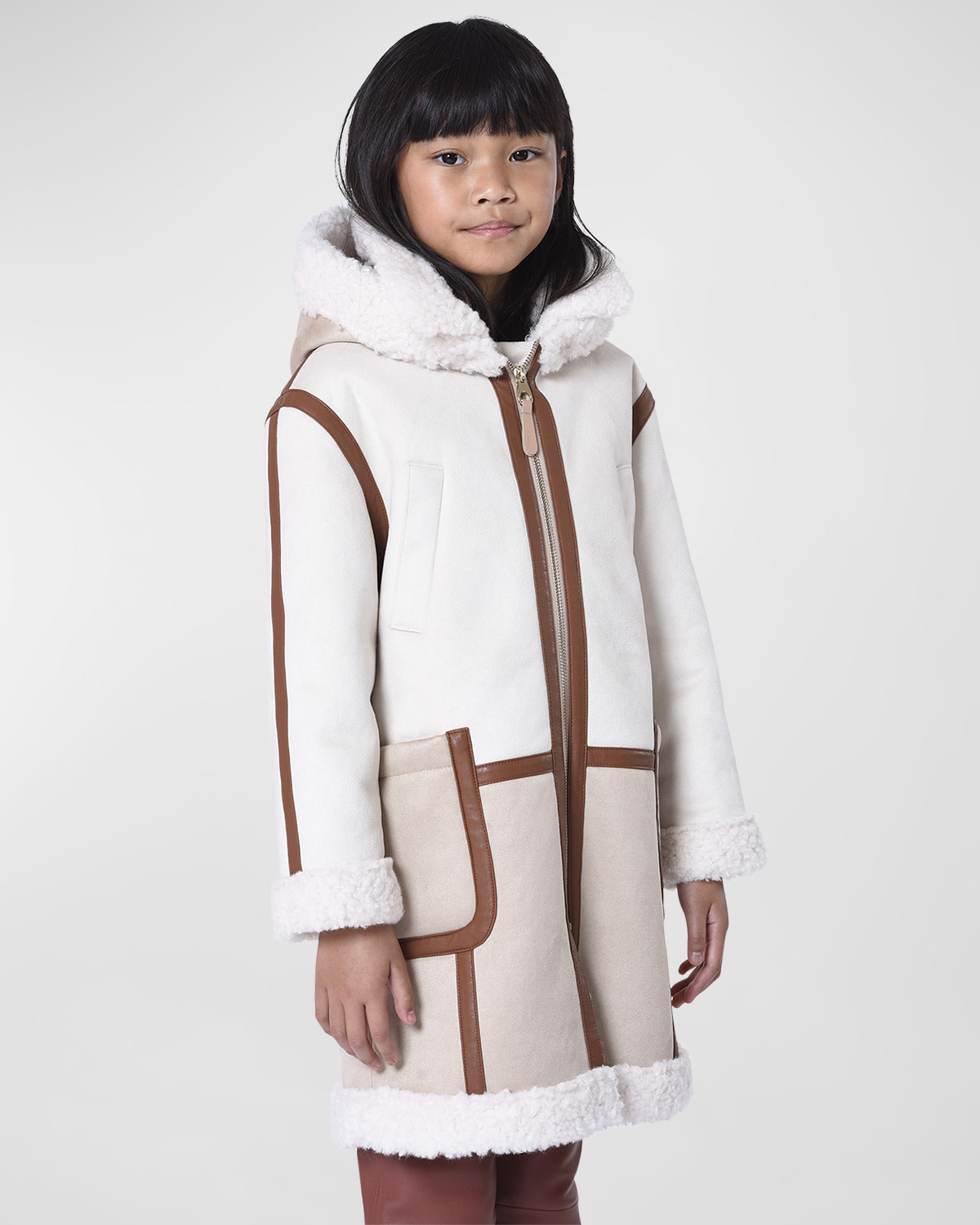 Chloé Two-tone Zip-up Hooded Coat In 231 Stone