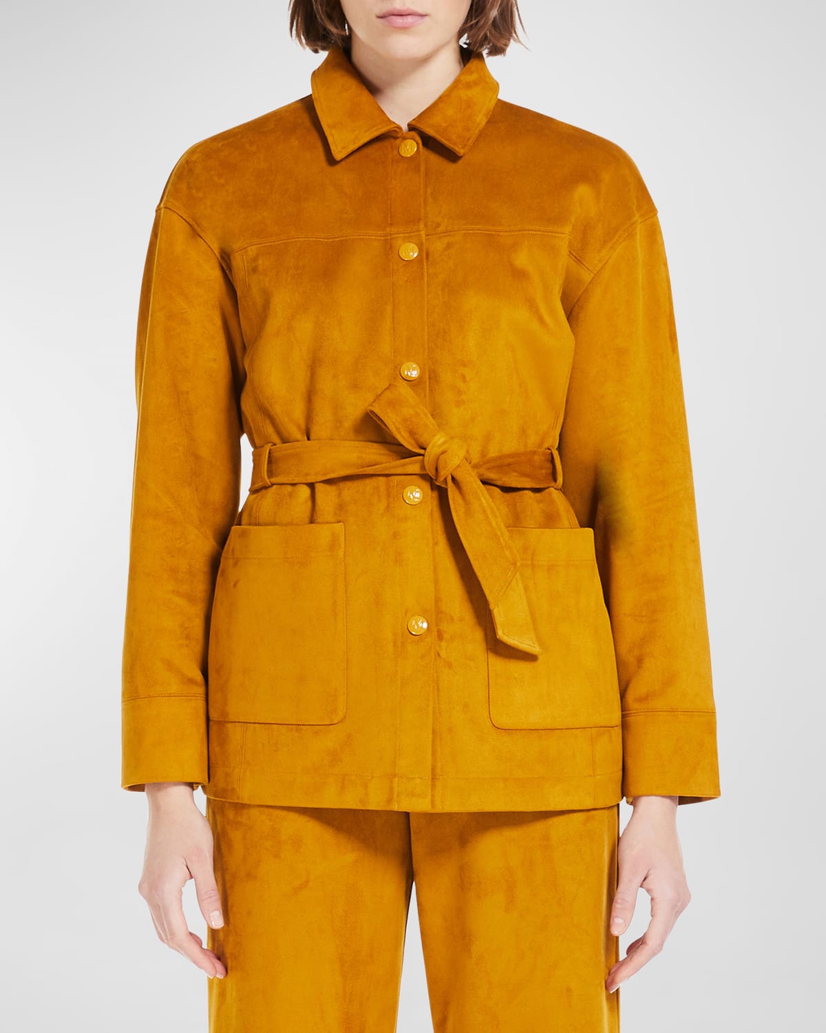 MAX MARA BELTED SNAP-FRONT FAUX SUEDE JACKET