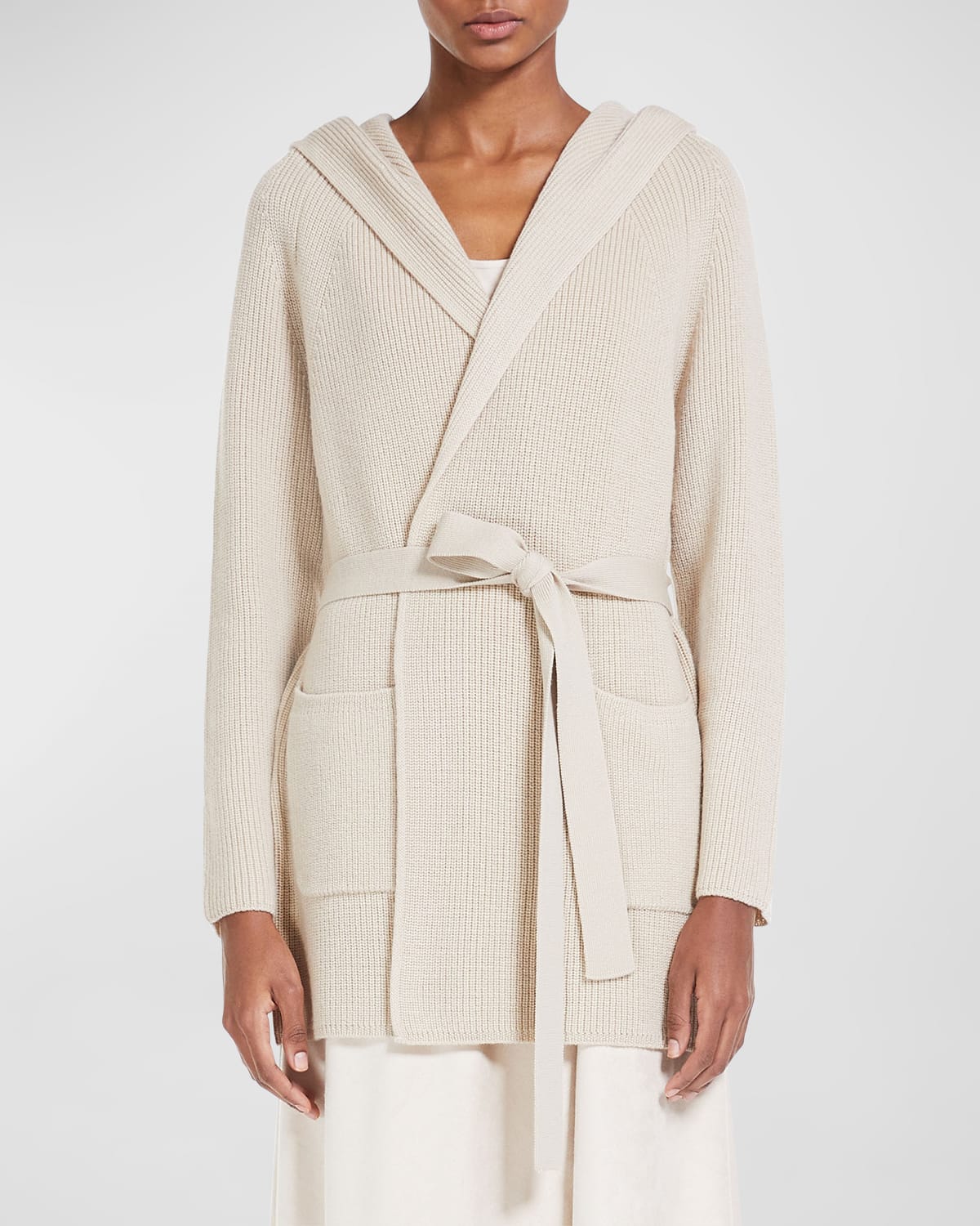 Max Mara Hooded Wool Wrap Cardigan In Albino
