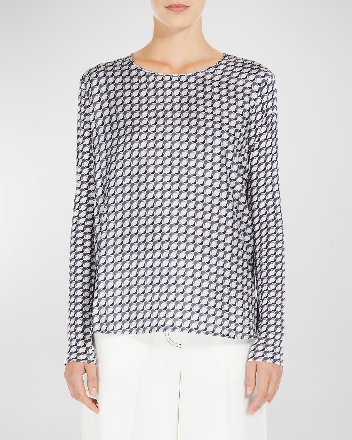 Max Mara Geometric-print Scoop-neck Jersey Top In Medium Grey