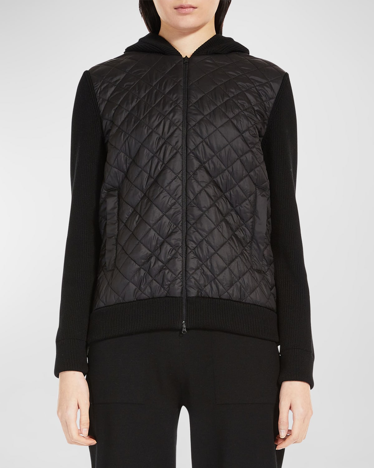 MAX MARA RIBBED QUILTED-FRONT HOODED JACKET