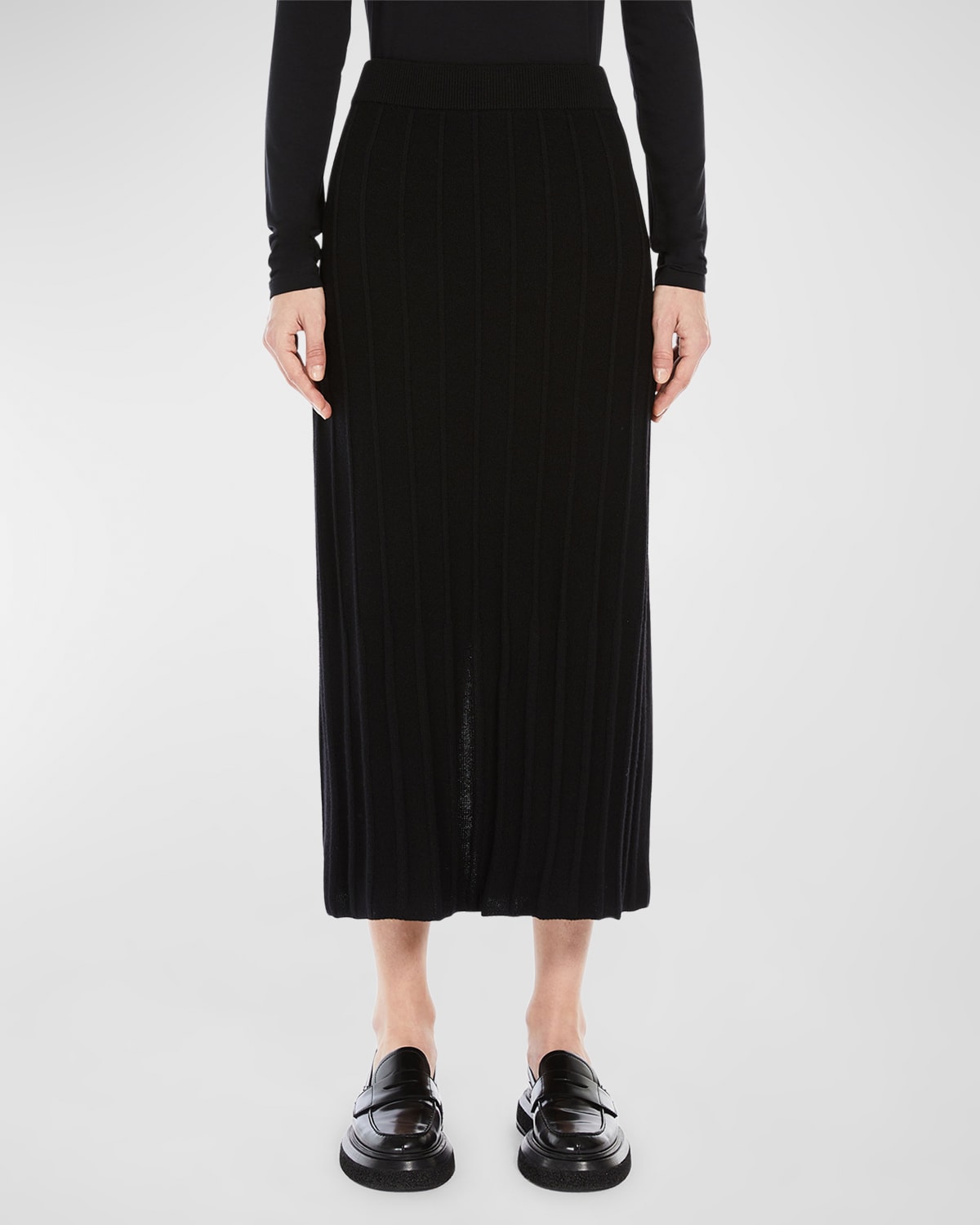 MAX MARA RIBBED KNIT STRAIGHT WOOL MIDI SKIRT