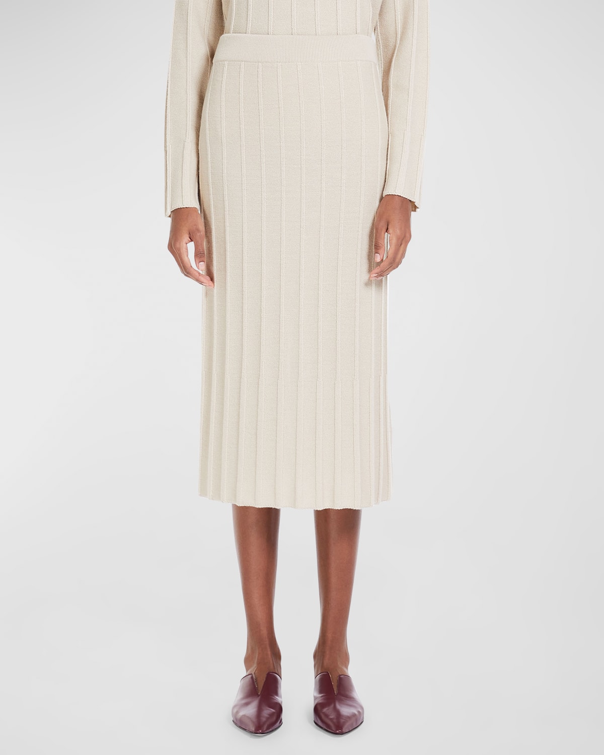 Max Mara Melk Wool Rib Knit Midi Skirt In Albino