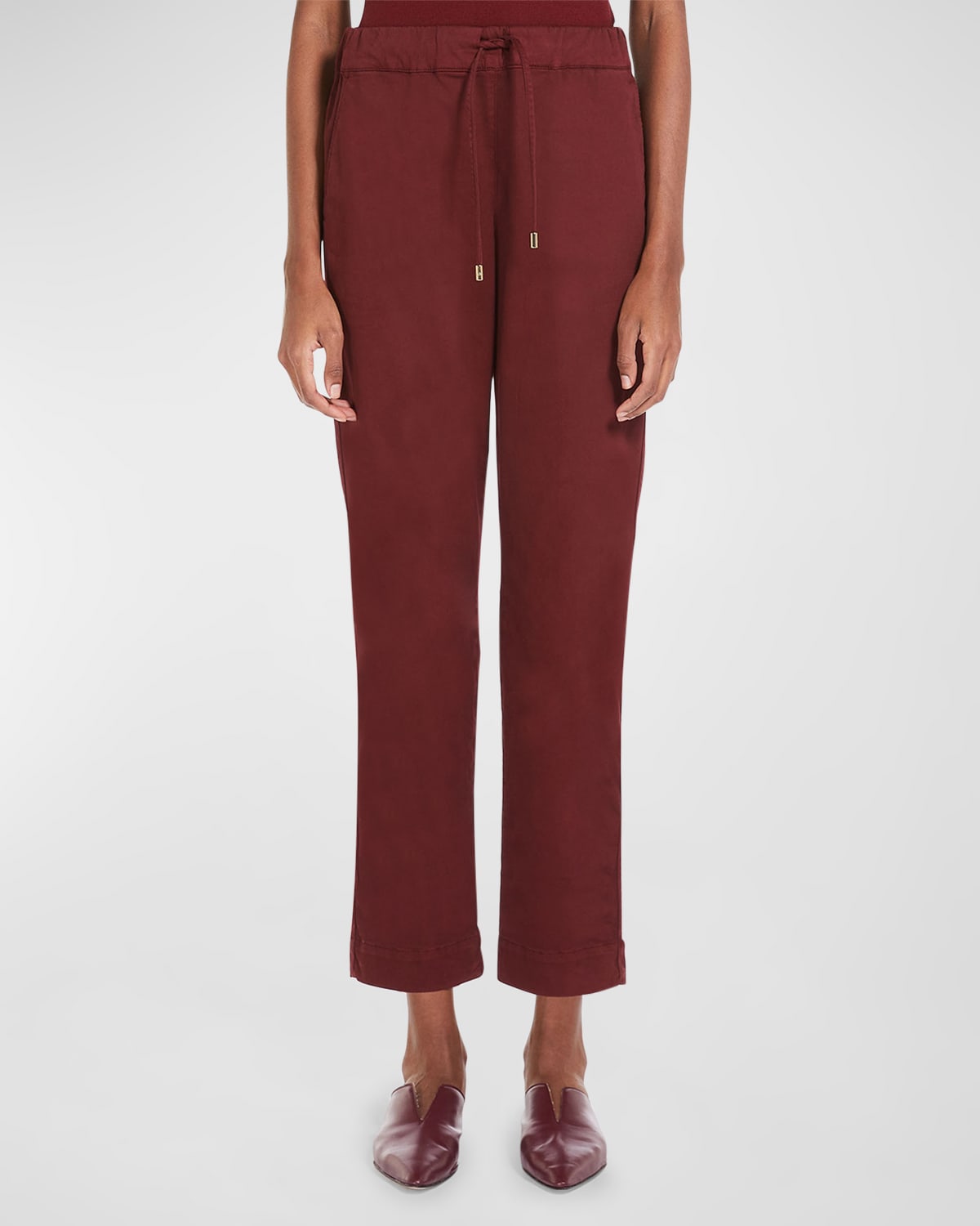 Max Mara Terreno Drawstring Stretch Cotton Ankle Pants In Brick Red