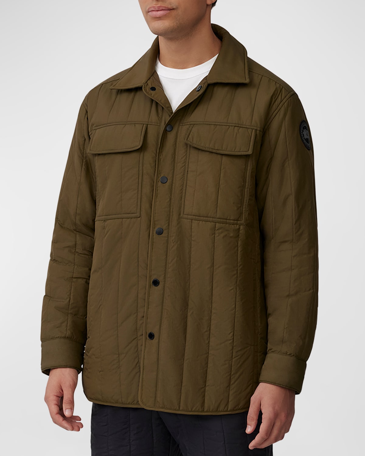Shop Canada Goose Men's Quilted Black Label Overshirt In Military Green