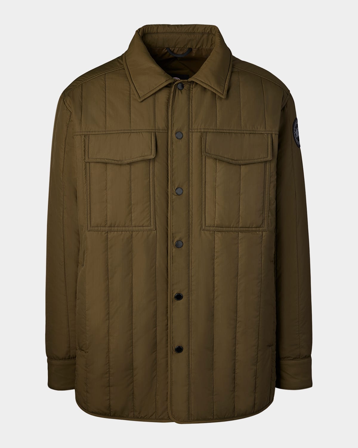 Shop Canada Goose Men's Quilted Black Label Overshirt In Military Green