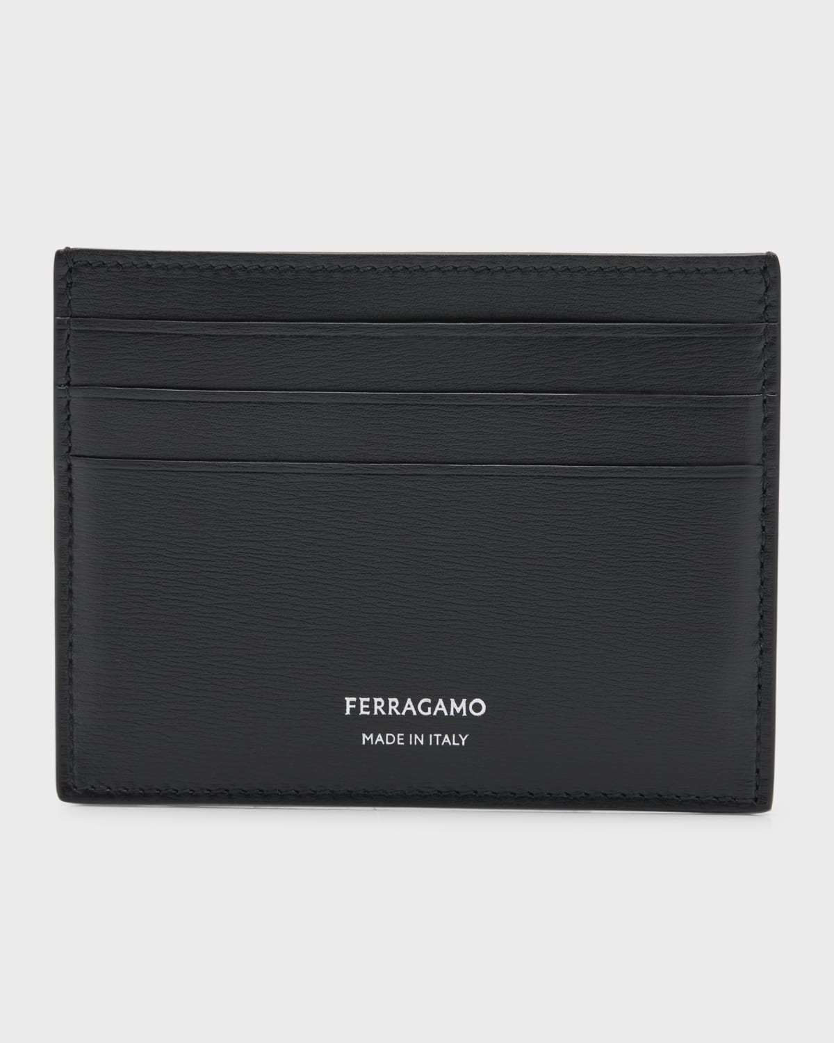 Shop Ferragamo Men's Slim Leather Card Holder In Black