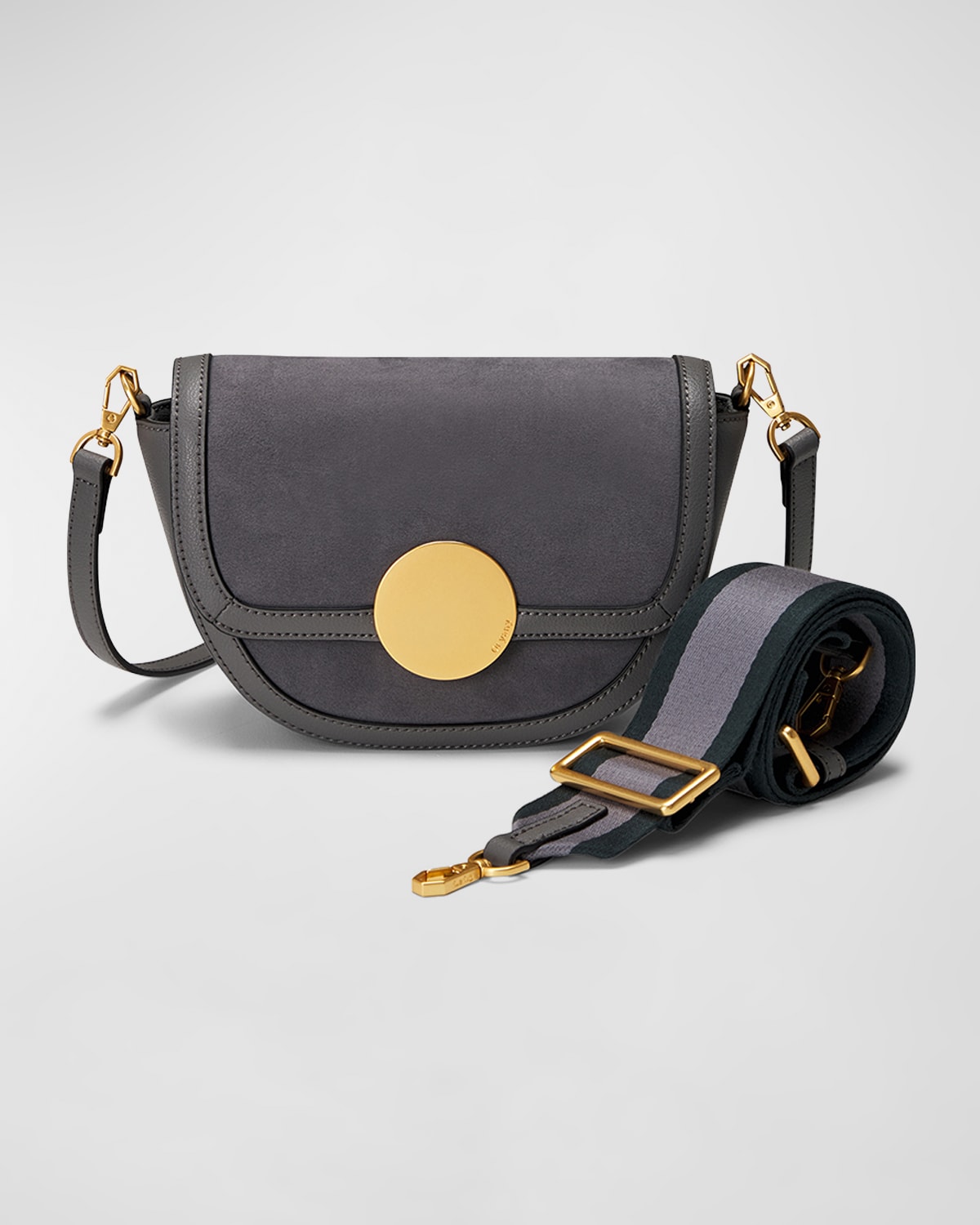 Oryany Lottie Saddle Suede Crossbody Bag In Cool Grey