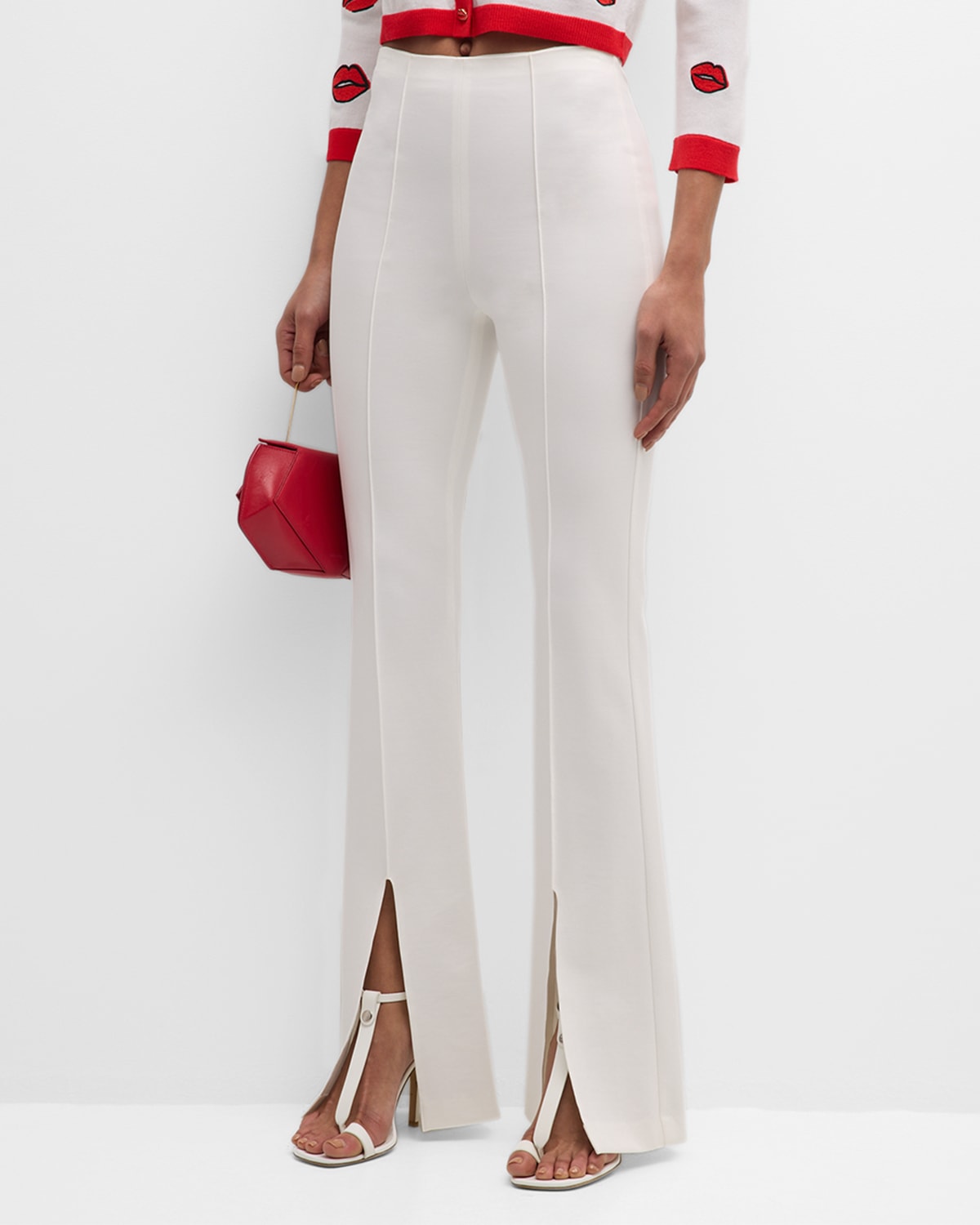 Shop Alice And Olivia Emiko High-waisted Slit-cuff Pants In Off White