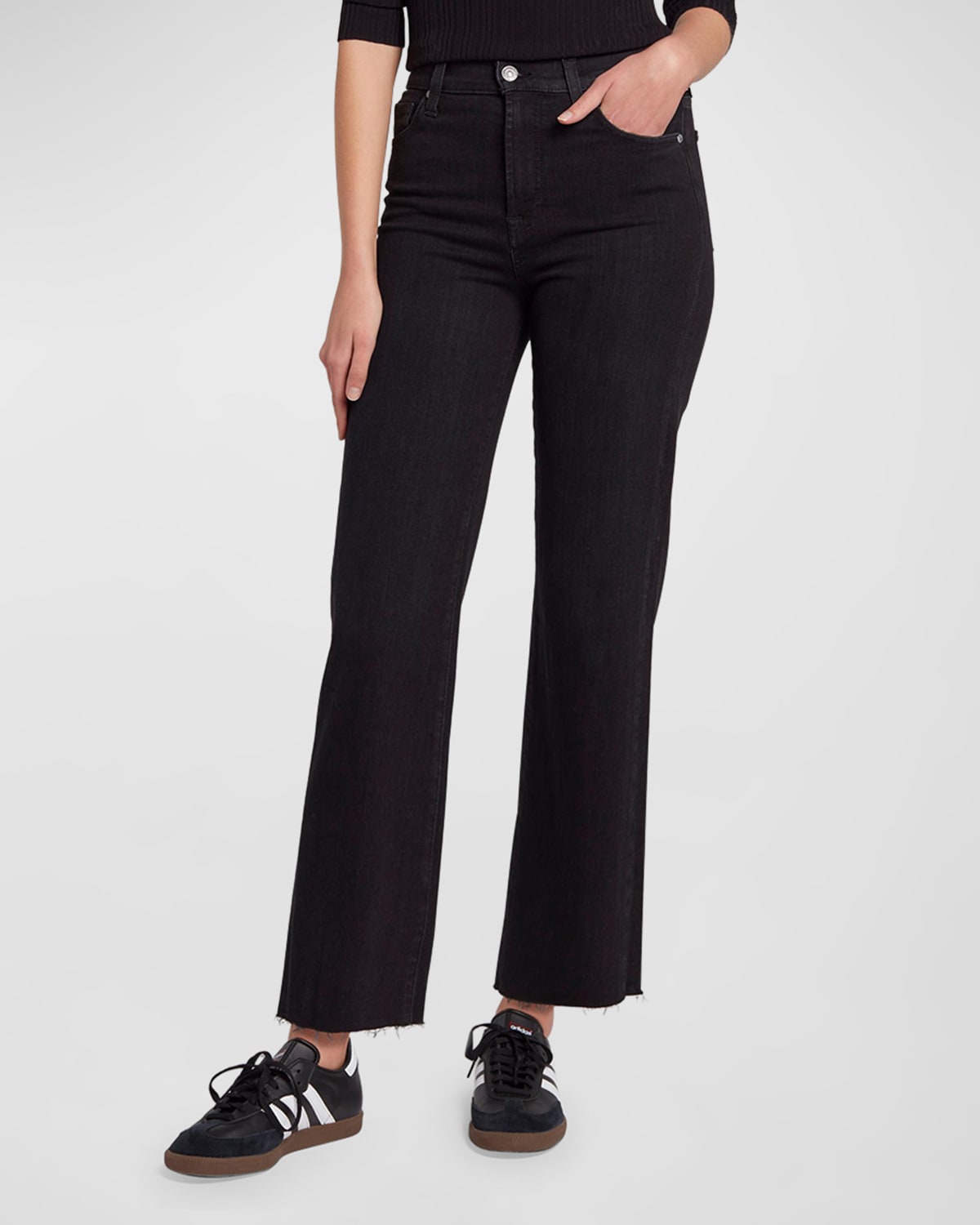 Shop 7 For All Mankind Alexa Cropped Wide-leg Jeans In Black Rose