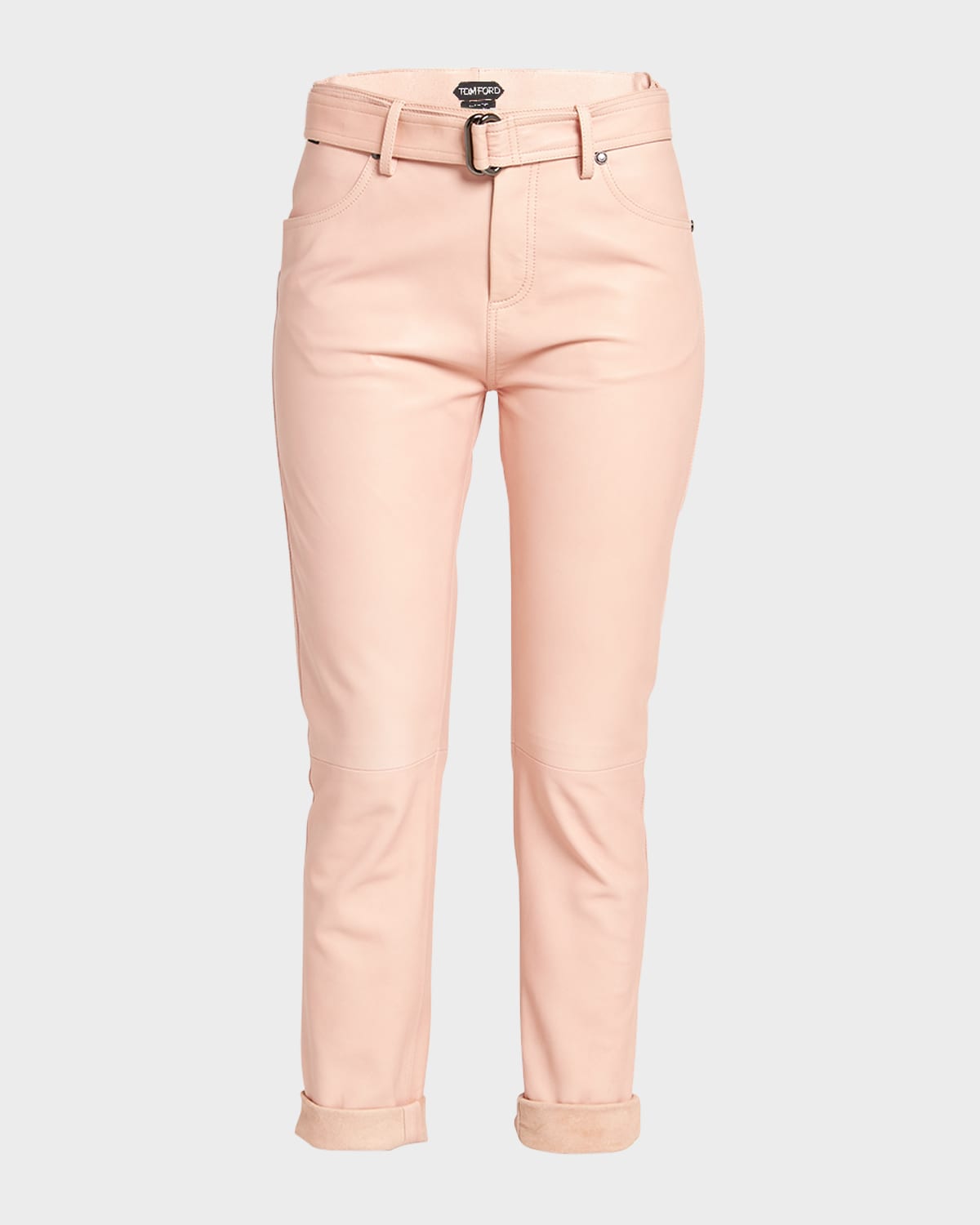 Belted Leather Straight-Leg Ankle Boyfriend Pants