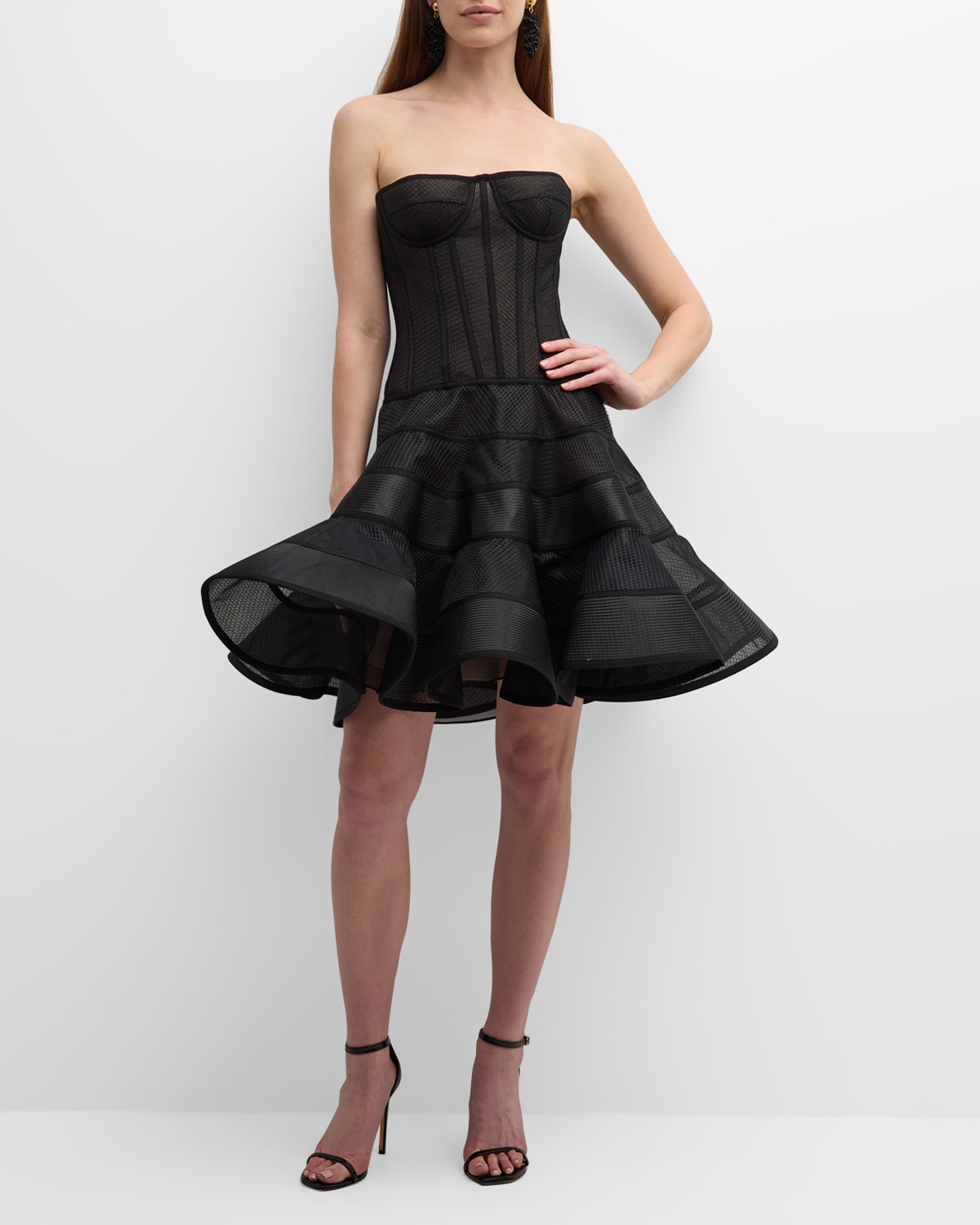 Tiered Fit-&-Flare Strapless Bustier Mini Dress