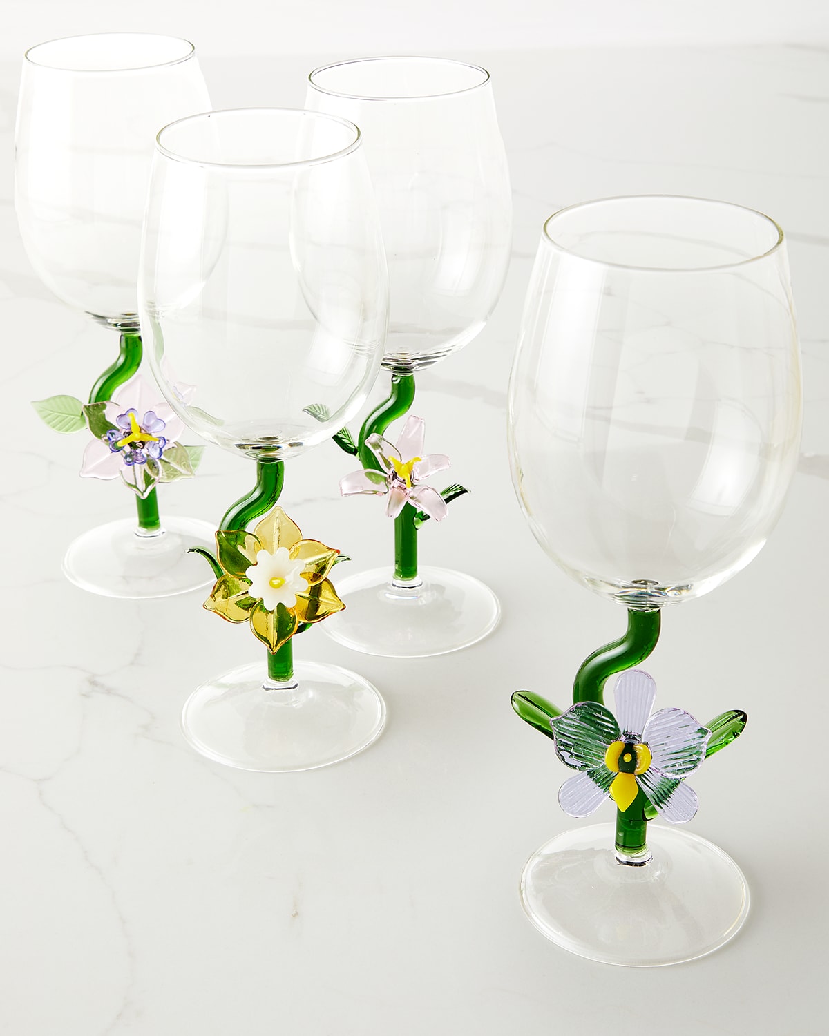 Neiman Marcus Figural Flower Wine Glasses, Set Of 4 In Green